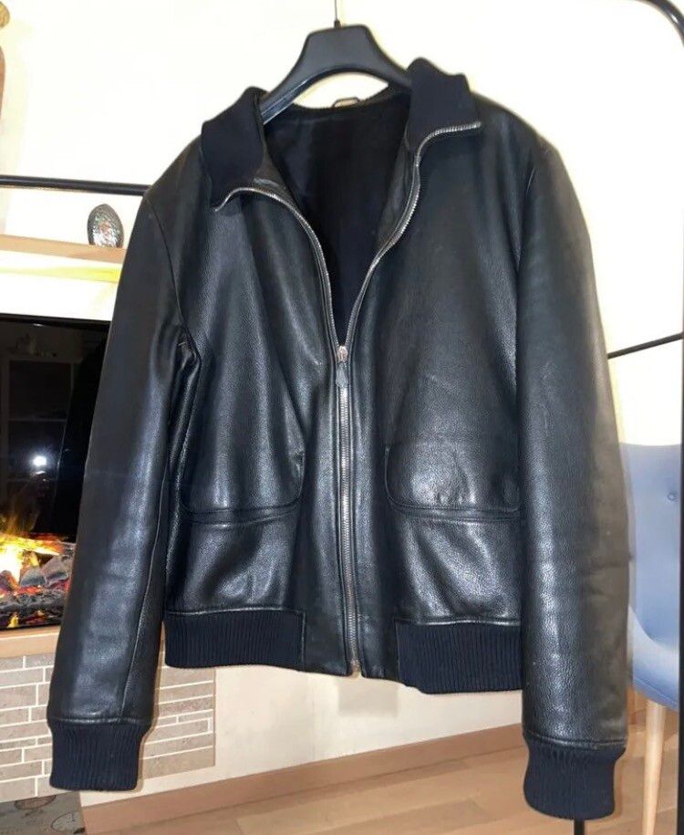 image of Hermes Leather Biker Jacket In Black, Men's (Size XL)