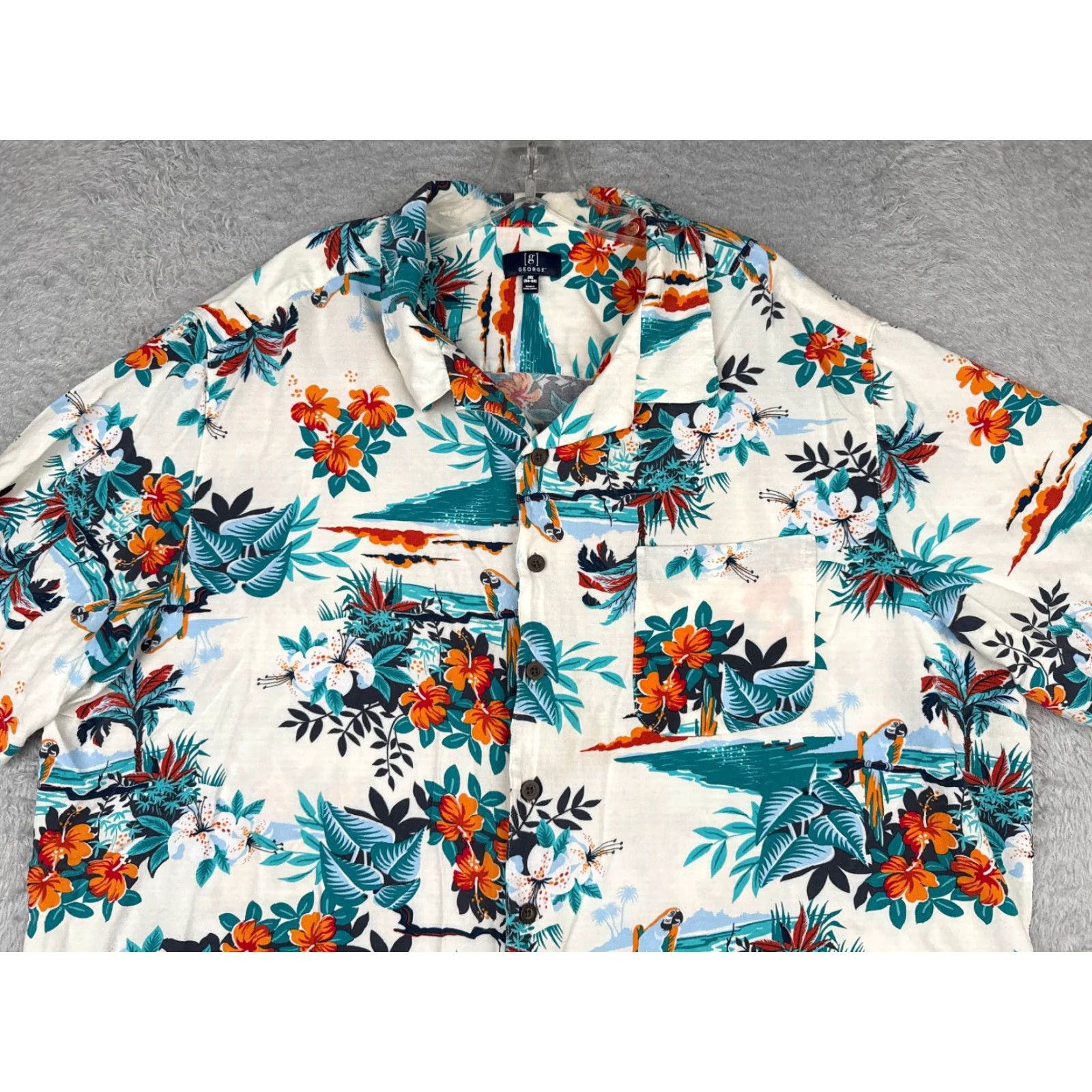 George VINTAGE George Shirt Mens 3XL White Blue Floral Palm Hawaiian Button-Up Rayon Viscose Patterned Casual Short Sleeve Mens 3XL Size US XXL / EU 58 / 5 - 4 Thumbnail