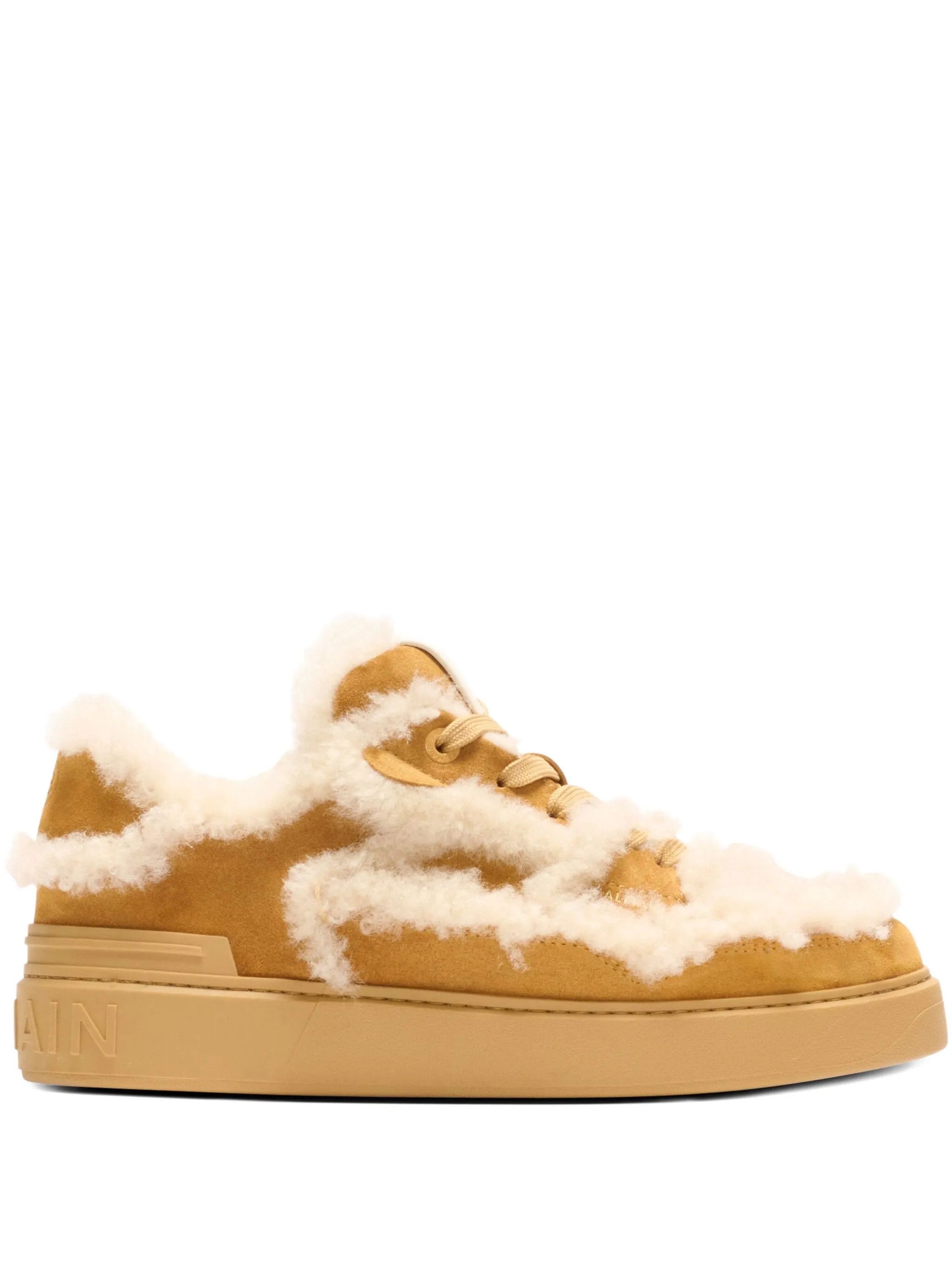 Balmain o1mt1gz0326 Shearling Suede Low-Top Sneakers in Brown Size US 7 / IT 37 - 1 Thumbnail