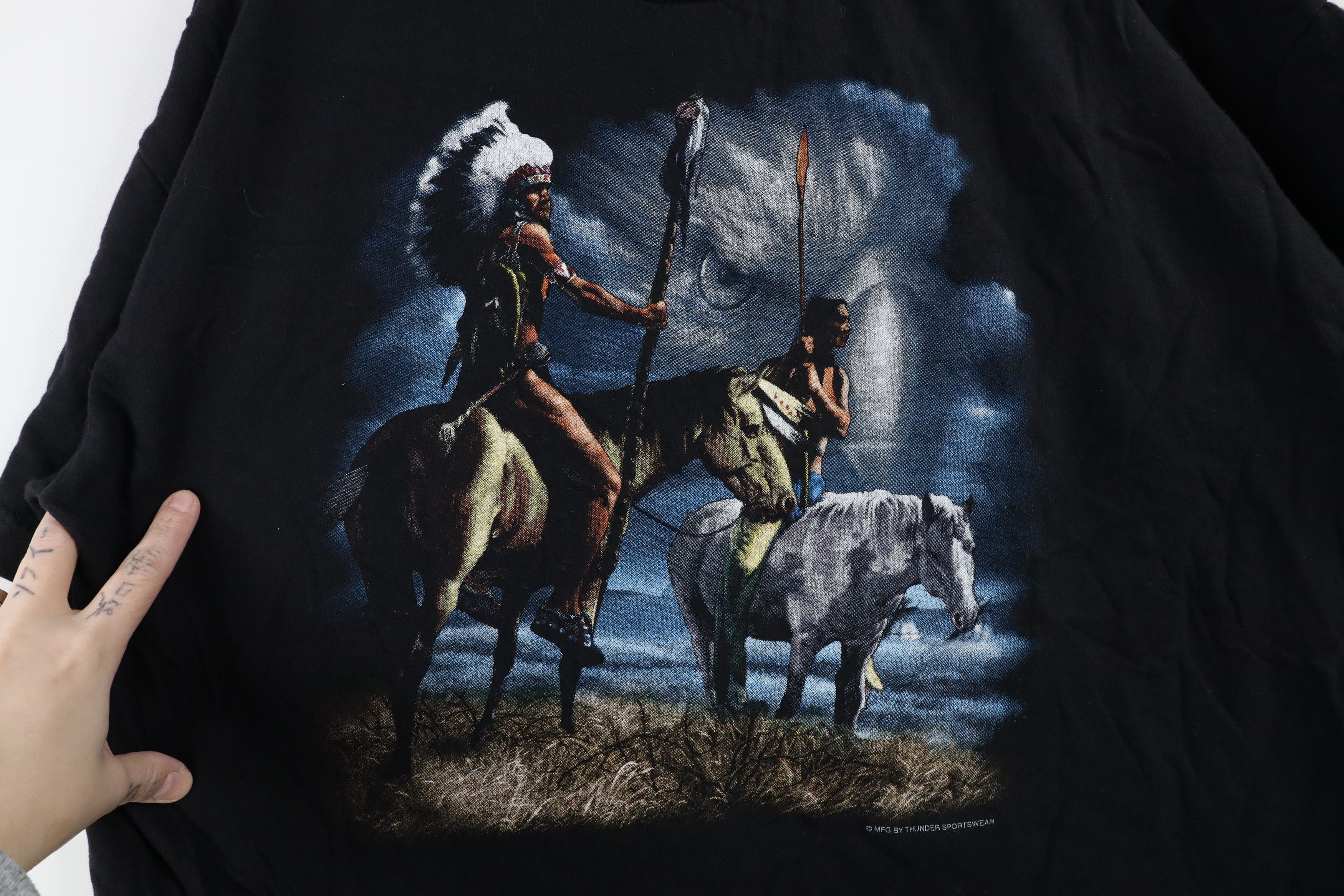 Vintage Vintage 90s Streetwear Horse Indian Short Sleeve T-Shirt Size US XL / EU 56 / 4 - 4 Thumbnail