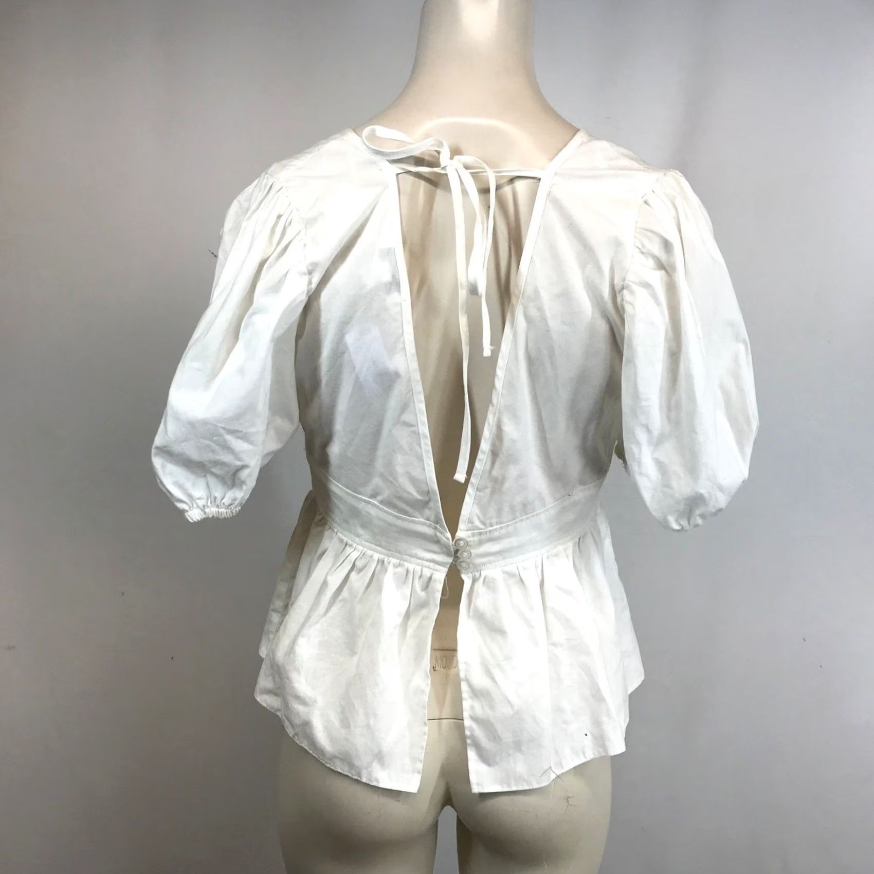 Topshop TOPSHOP White Puff Sleeve Peplum V-Neck Button Back Blouse Top US 6 UK 10 Size M / US 6-8 / IT 42-44 - 5 Thumbnail
