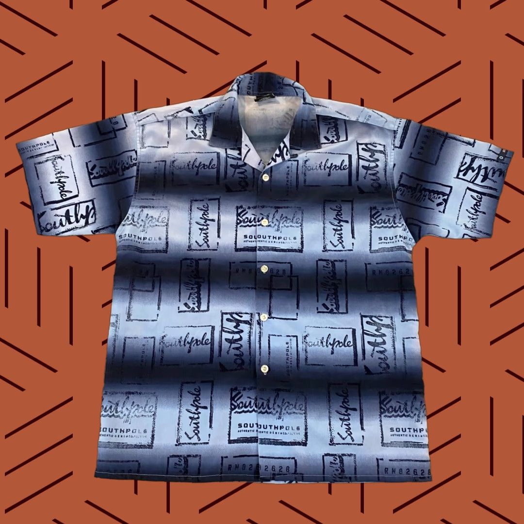 Southpole VINTAGE Southpole Shirt Mens Large Blue Graphic AOP Spellout Button Up Skater Goth Y2K Size US L / EU 52-54 / 3 - 1 Thumbnail