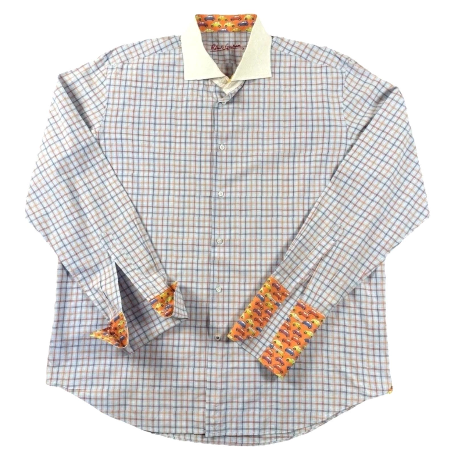 Robert Graham Robert Graham Shirt Men’s Adult XL Blue Orange Windowpane Plaid Long Sleeve Button-Up Collar-Down Embroidered Flip Cuff Size US XL / EU 56 / 4 - 2 Thumbnail