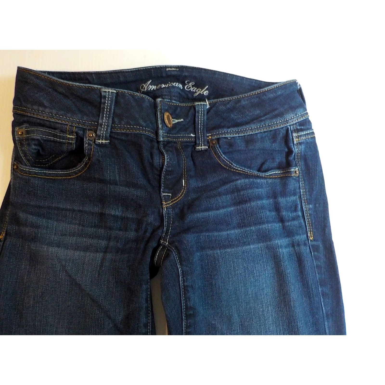 American Eagle Outfitters AMERICAN EAGLE Stretch Slim Boot Cut Jeans Blue Cotton Blend SZ 4 Womens Denim 31in Inseam Dark Wash 28 Waist Slim Bootcut 5 Pockets Good Condition Size 27" / US 4 / IT 40 - 4 Thumbnail