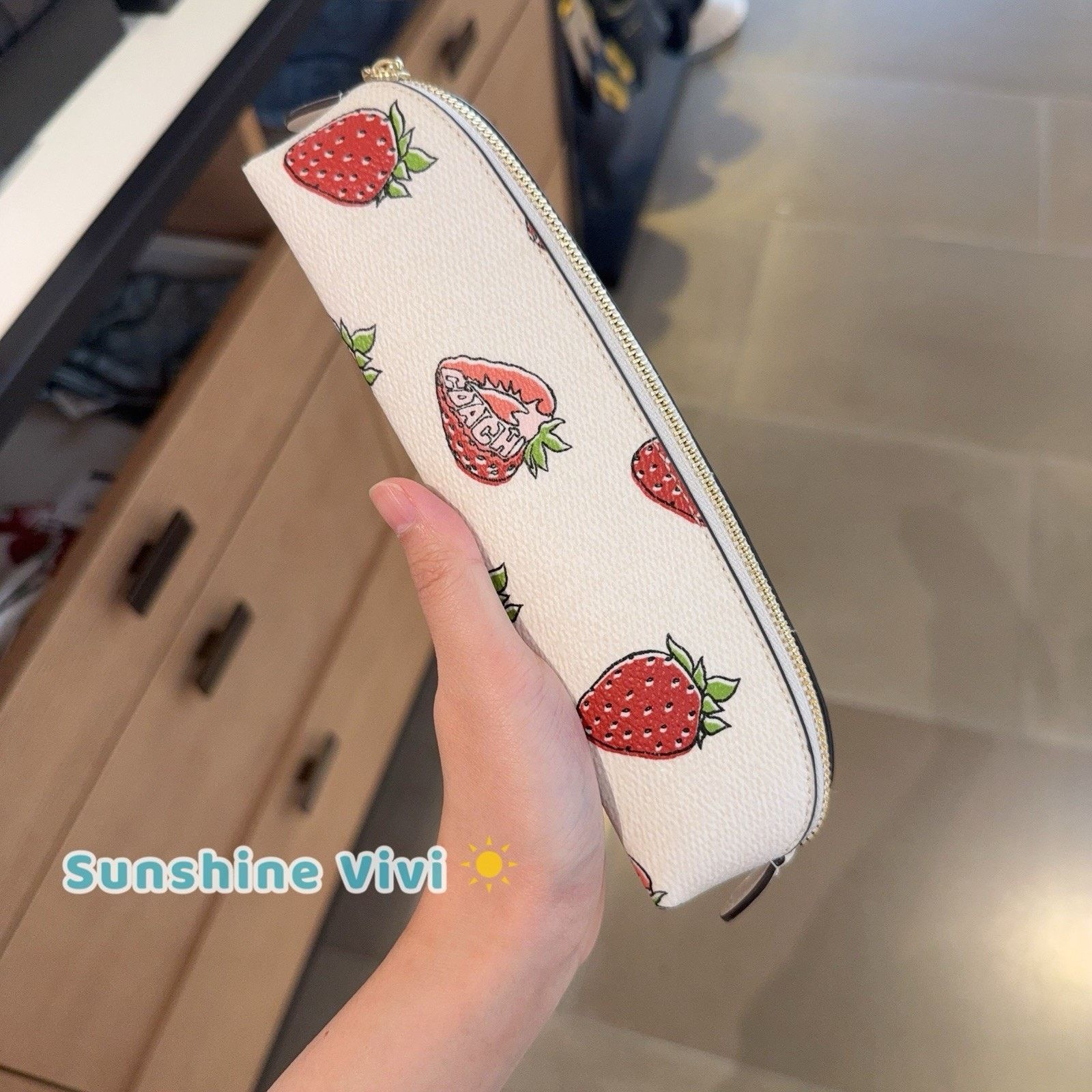 Coach NWT Coach Pencil Case With Strawberry CAP08 Gold/Chalk Multi Size ONE SIZE - 2 Thumbnail