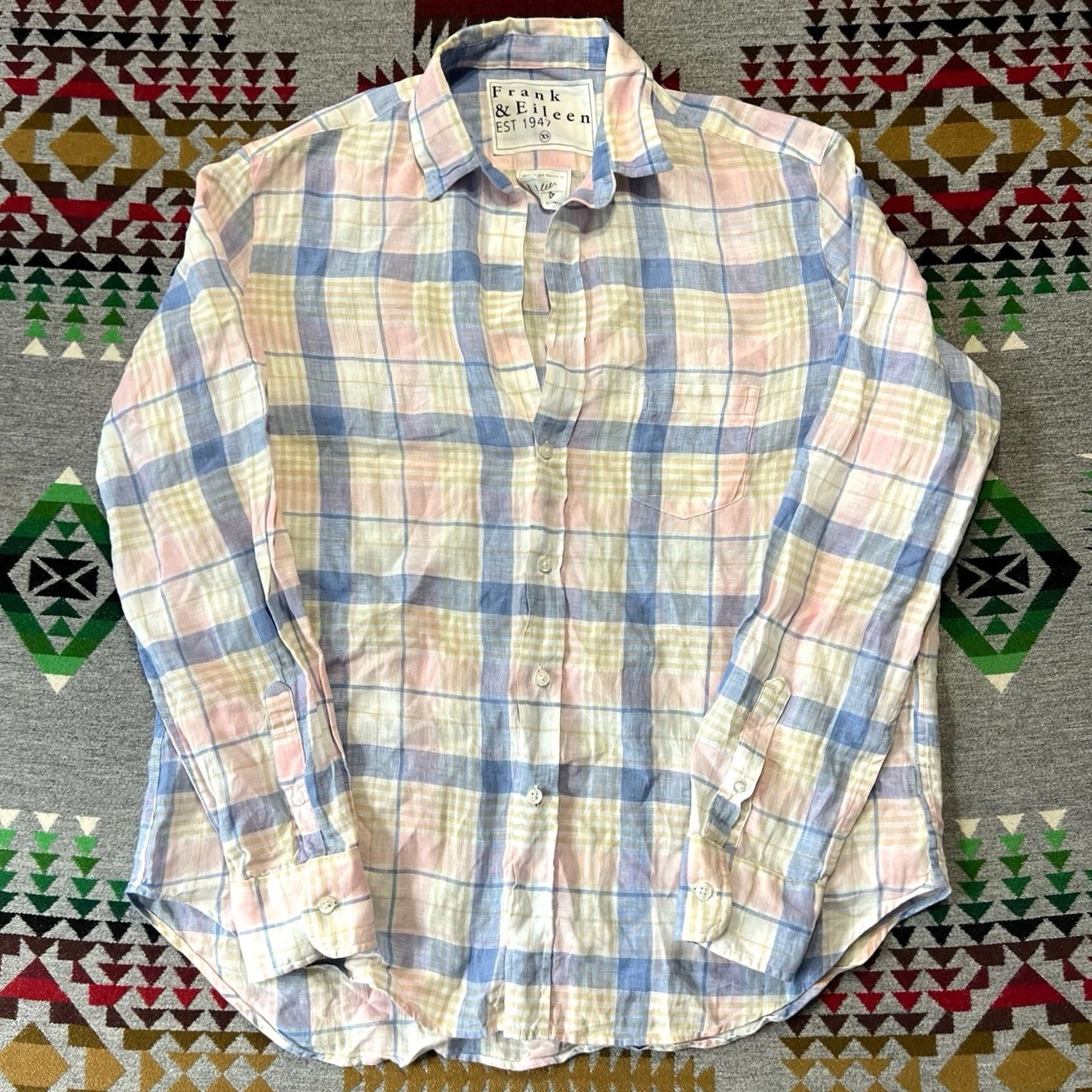 Frank & Eileen Frank & Eileen Shirt Womens XS Relaxed Button Up Plaid Linen Long Sleeve Multicolor C6 Size XS / US 0-2 / IT 36-38 - 2 Thumbnail