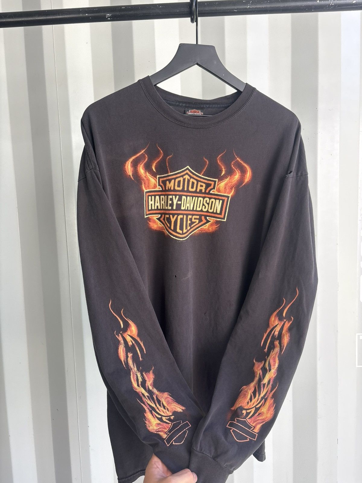 Harley Davidson Thrashed Flame Sleeve Faded Shirt Distressed Band Grunge Size US XXL / EU 58 / 5 - 2 Thumbnail