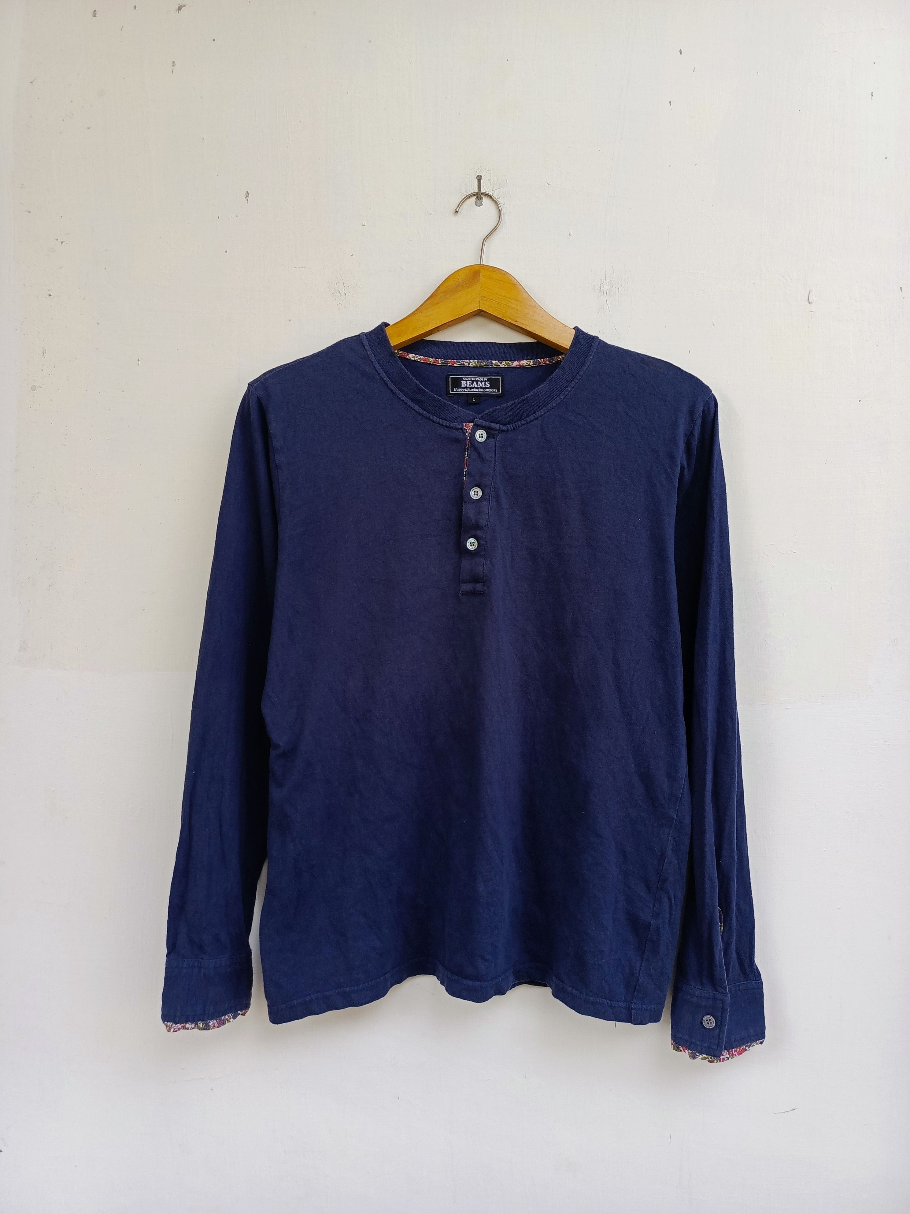 Beams Japan Beams Navy Henley Long Sleeve Minimal Japanese Style Size US L / EU 52-54 / 3 - 1 Thumbnail