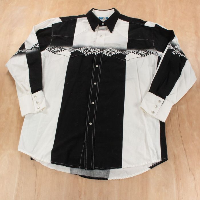 Wrangler WRANGLER pearl snap western rodeo aztec print shirt LARGE vtg ...