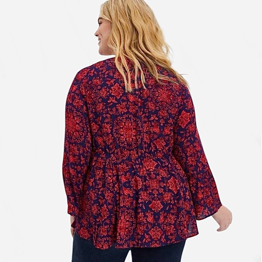 Other Torrid Navy Blue & Red Embroidered Crinkle Gauze Babydoll To Size L / US 10 / IT 46 - 3 Thumbnail