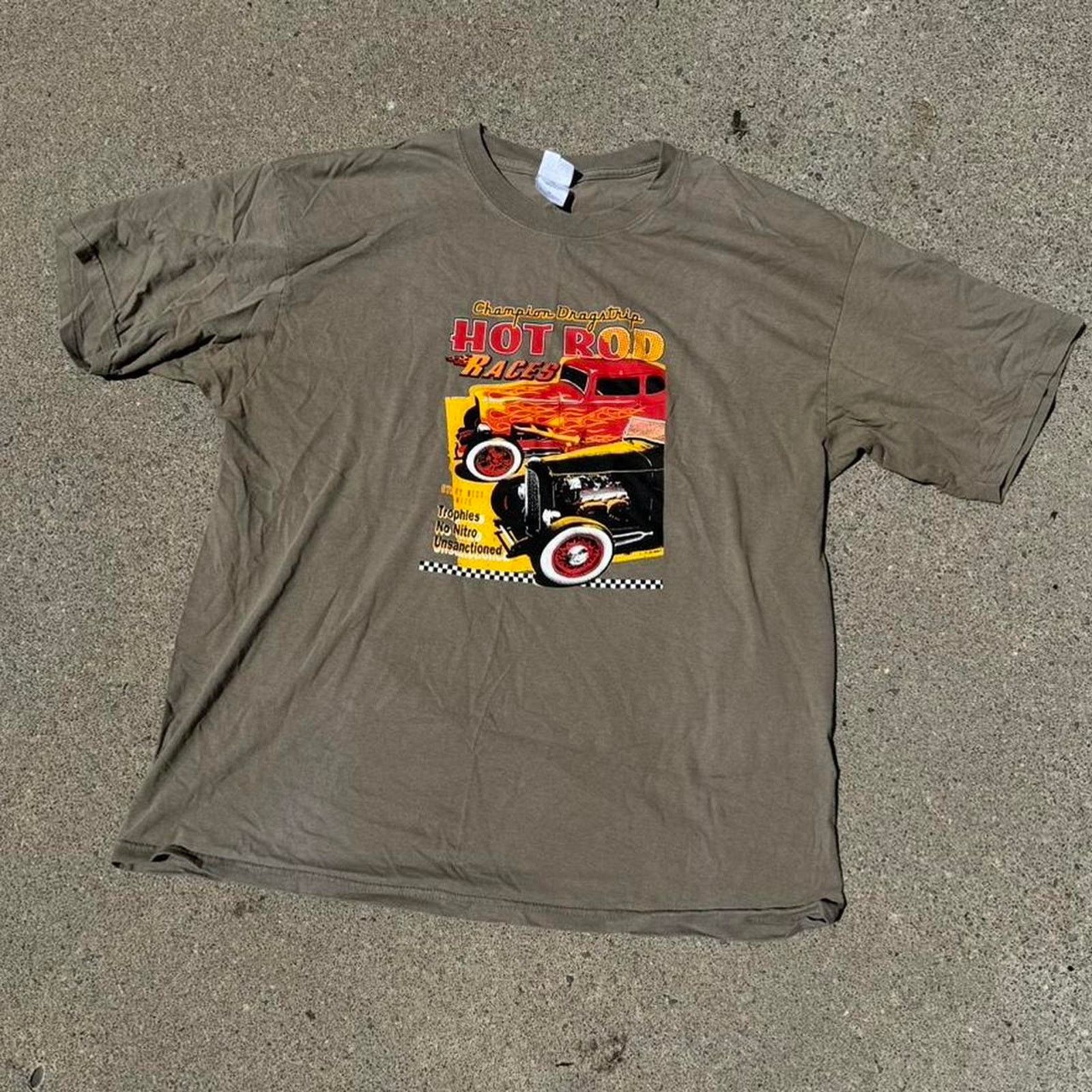 Gildan × Harley Davidson × Vintage Vintage 90s Hot Rod Car Dragstrip brown Tshirt Size US XL / EU 56 / 4 - 1 Thumbnail