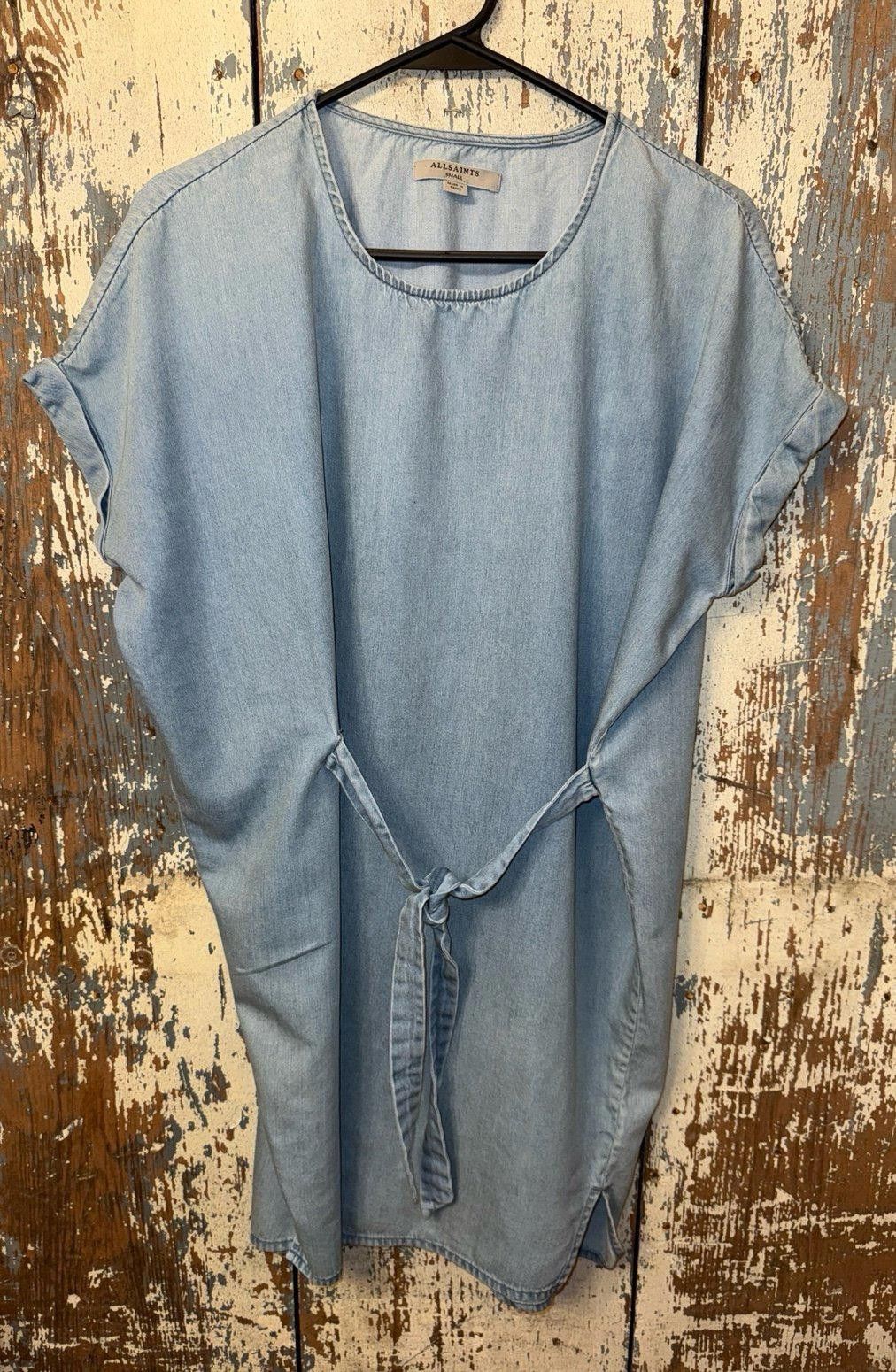 Allsaints All Saints denim tie-waist dress, knee-length, size small Size S / US 4 / IT 40 - 4 Thumbnail