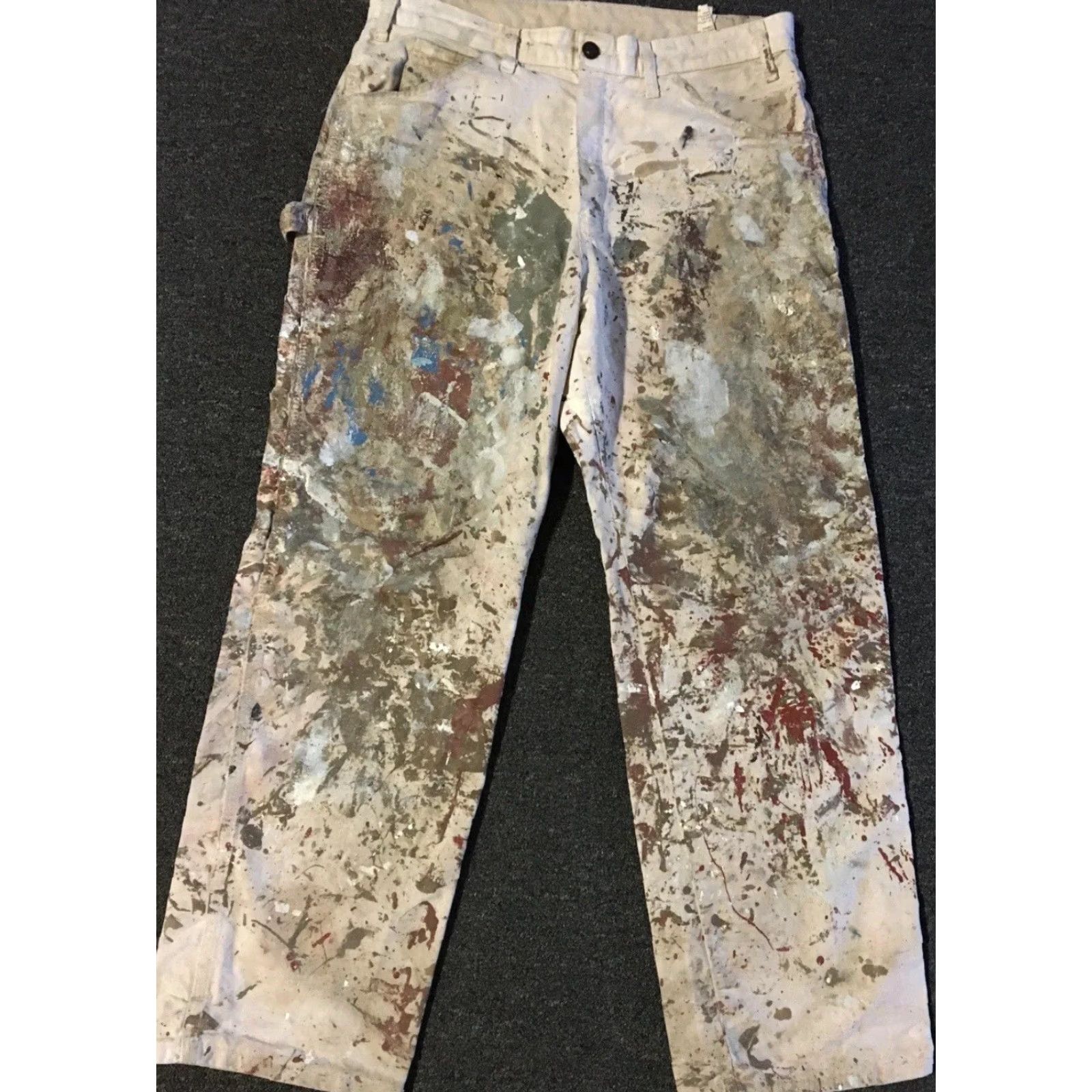 Dickies VINTAGE Dickies Thrashed Faded Distressed Paint Splatter Pants 32 Beige 90s Grunge Punk Skate Biker Carpent er Mens Pants Size US 38 / EU 54 - 2 Thumbnail