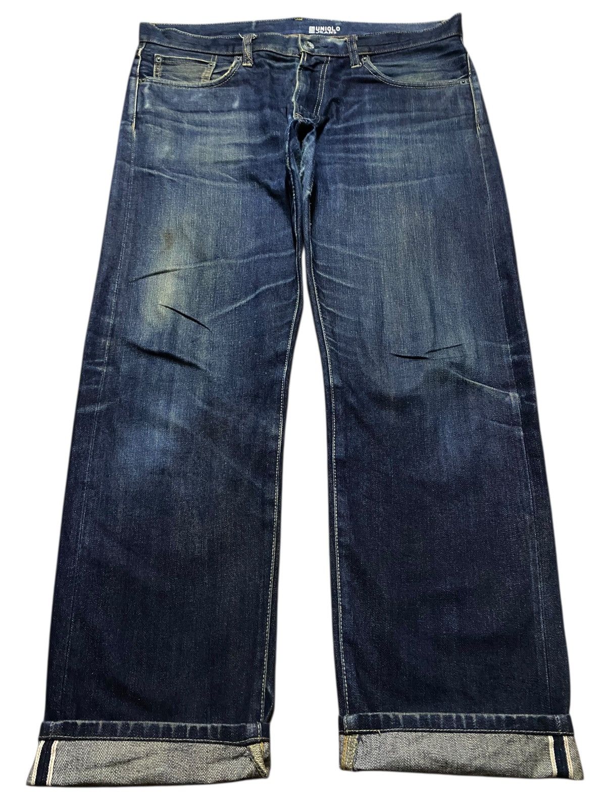 Japanese Brand Vintage Uniqlo Selvedge Blue Wash Distressed Jeans Size US 37 - 1 Thumbnail
