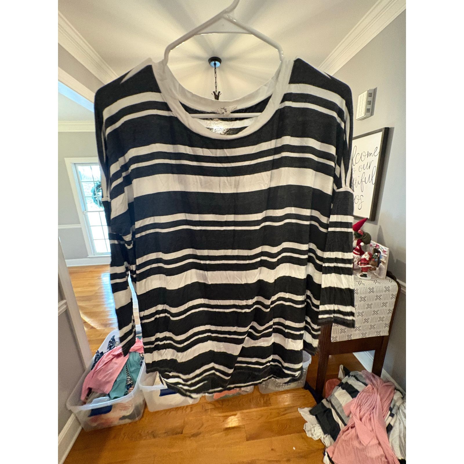 Loft LOFT Outlet Lounge XS Black White Striped 3/4 Sleeve Top Size XS / US 0-2 / IT 36-38 - 2 Thumbnail