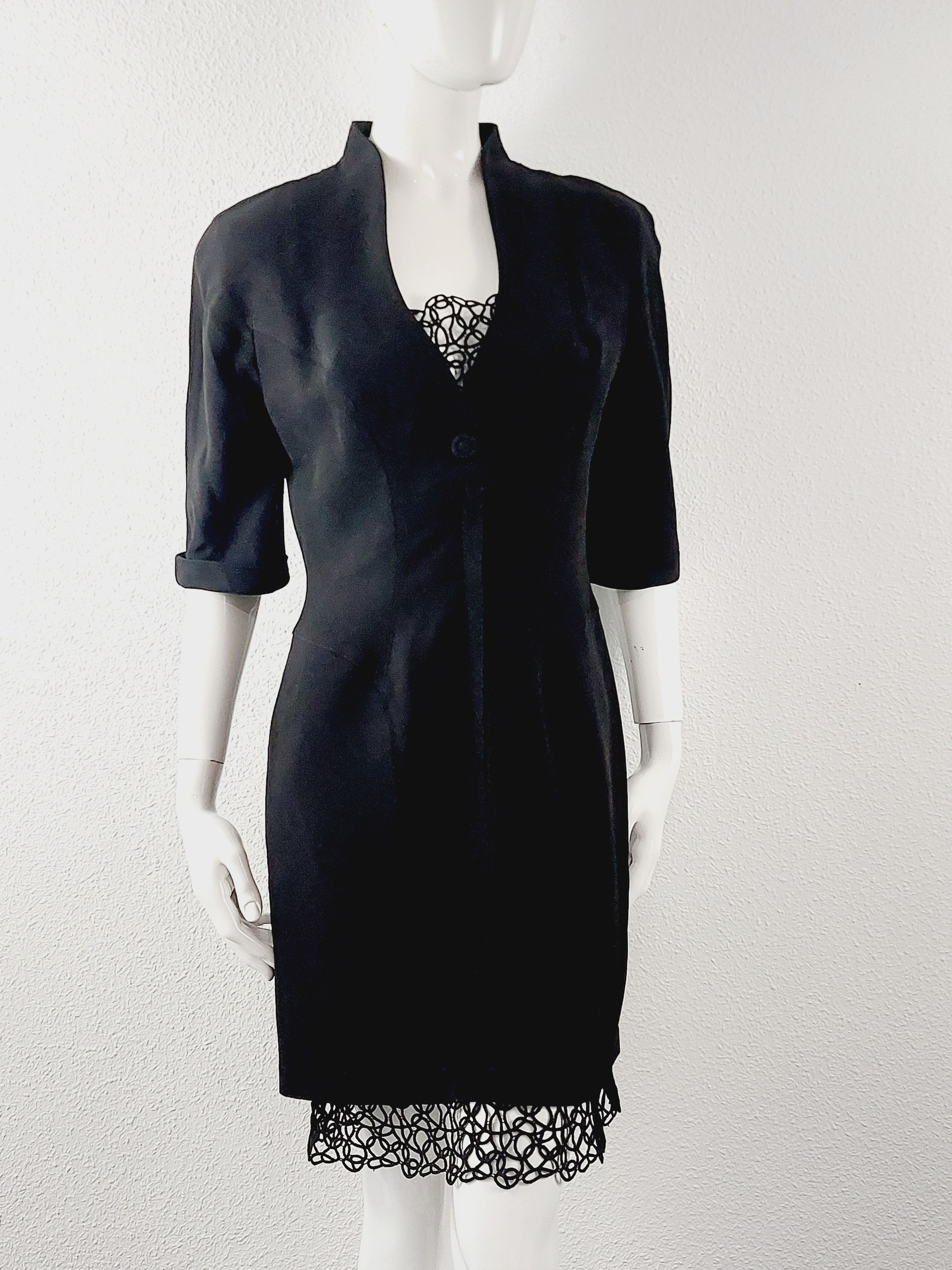 Thierry Mugler Thierry Mugler Archival Black Lace Open Back Cocktail Dress Size S / US 4 / IT 40 - 6 Thumbnail