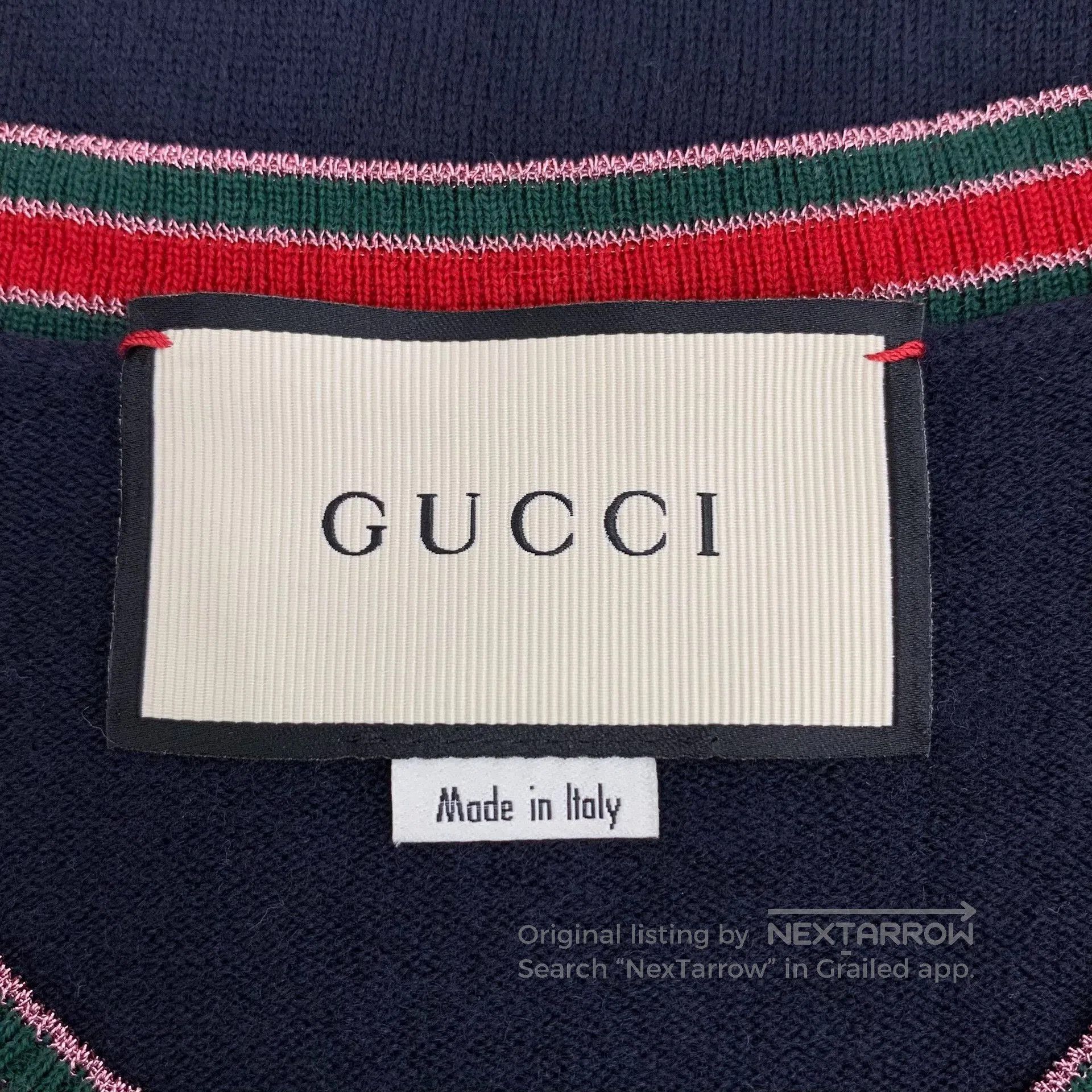 Gucci Gucci Dark Blue Striped Trim Crewneck Sweater. Size US L / EU 52-54 / 3 - 5 Thumbnail