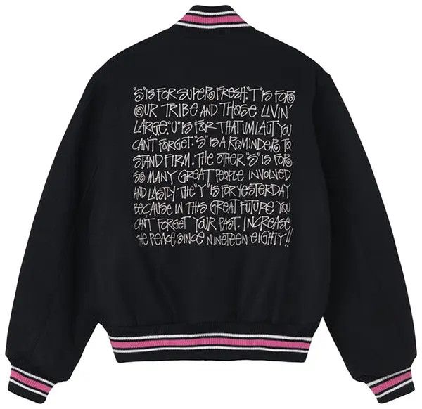 Stussy Stussy S Talk Melton Varsity Jacket 'Black' Size US XL / EU 56 / 4 - 1 Thumbnail
