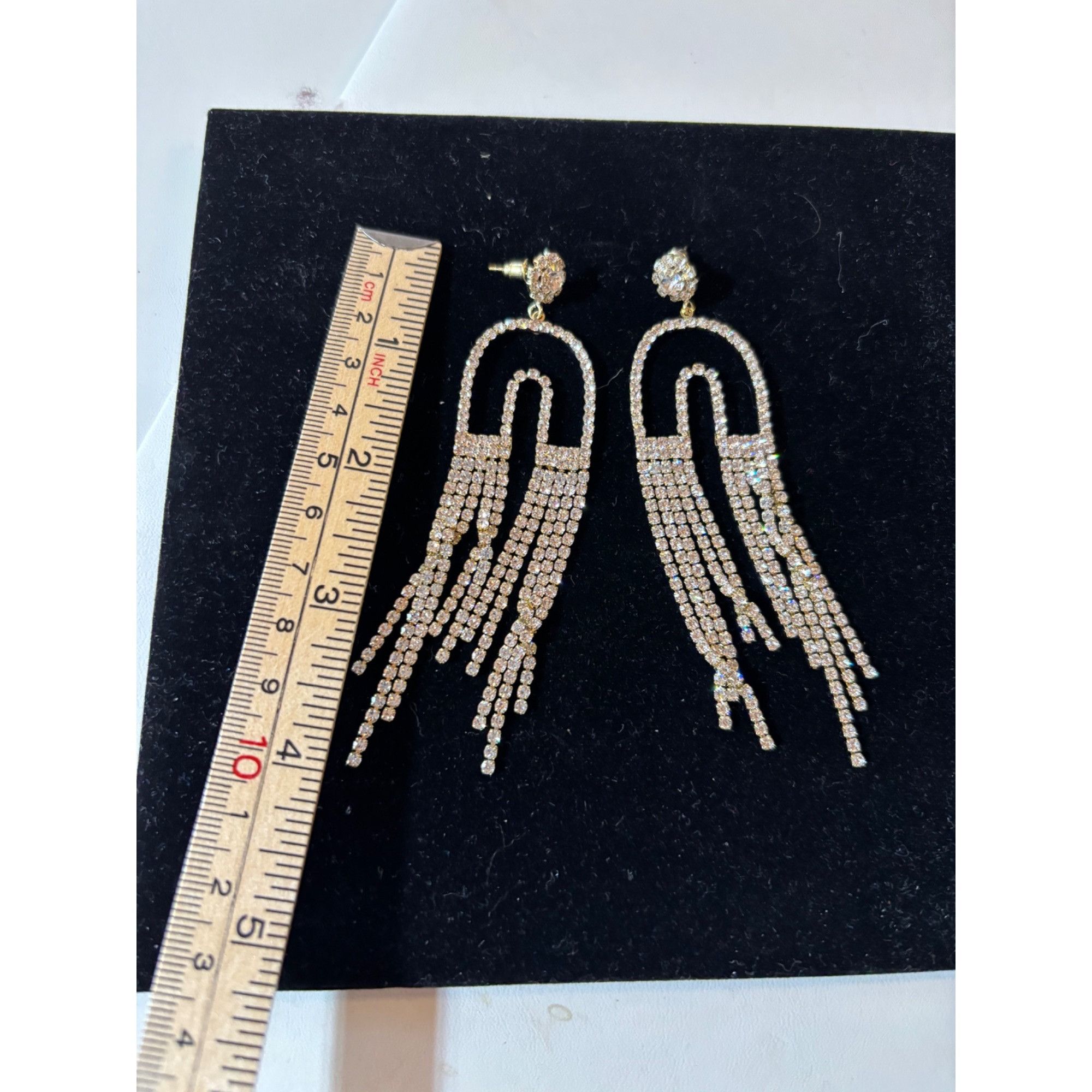 Other Gold & Rhinestone Statement Dangle Earrings With Fringe Deta Size ONE SIZE - 7 Thumbnail