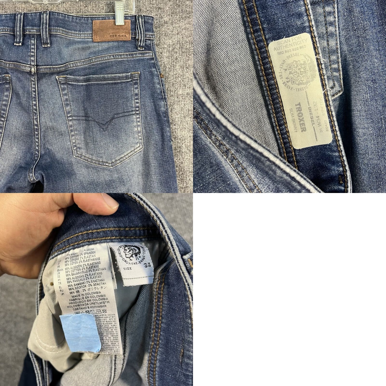 Diesel Diesel TROXER Jeans Mens Slim Skinny W34 L32 Stretch Blue Wash Whiskers Size US 34 / EU 50 - 8 Thumbnail