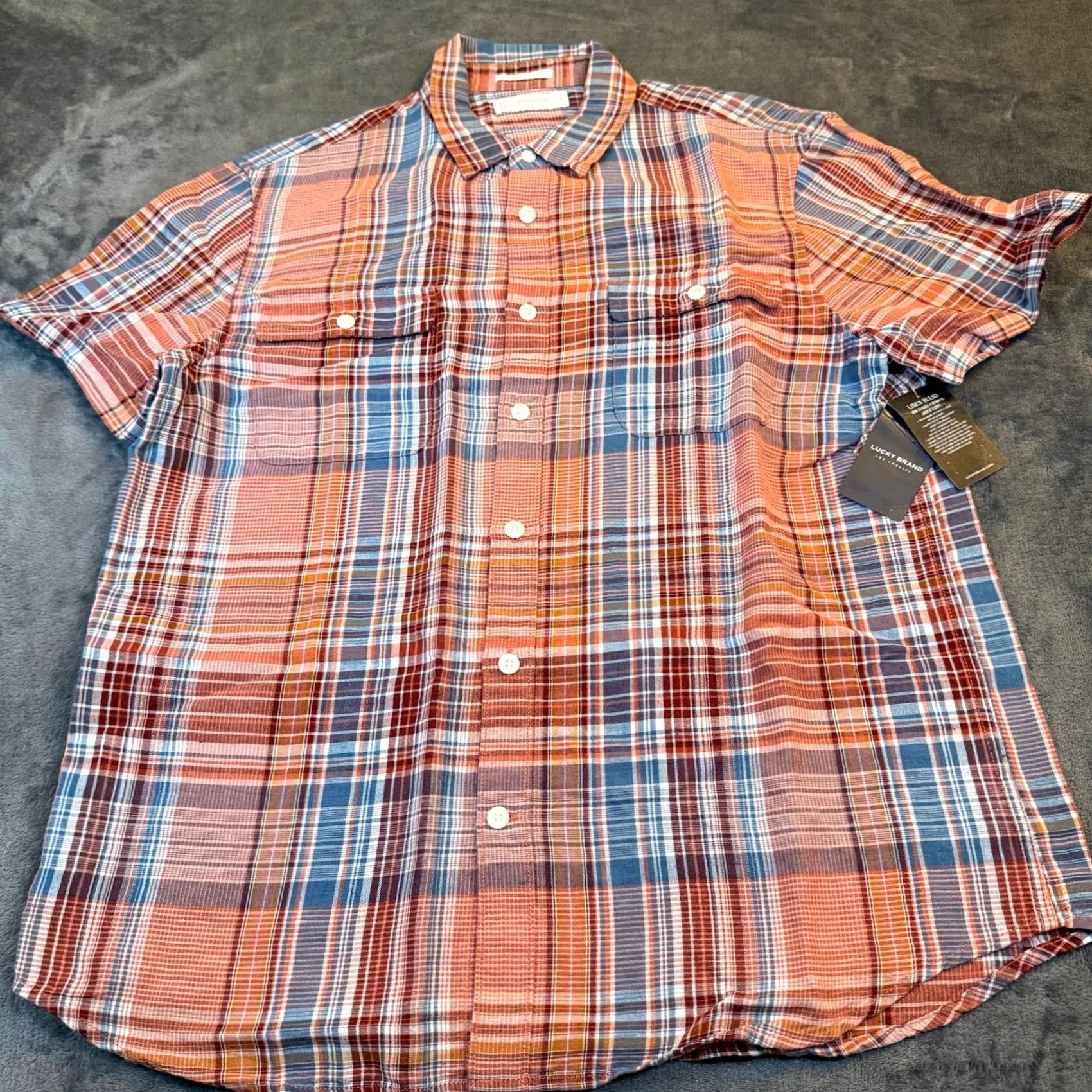 Lucky Brand Lucky Brand Shirt Mens Medium Orange Blue Plaid Linen Blend NWT Button-Up Classic Fit Casual Summer Multicolor Pocketed Mens Size US M / EU 48-50 / 2 - 3 Thumbnail