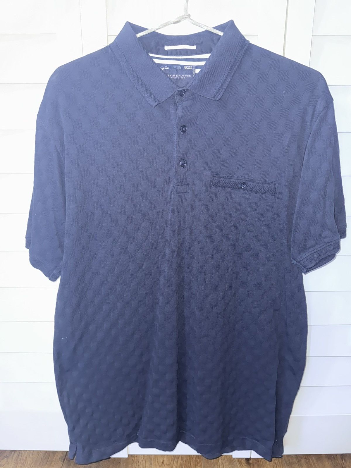 Denim & Flower Denim & Flower textured polo shirt men’s medium navy blue Size US M / EU 48-50 / 2 - 5 Thumbnail