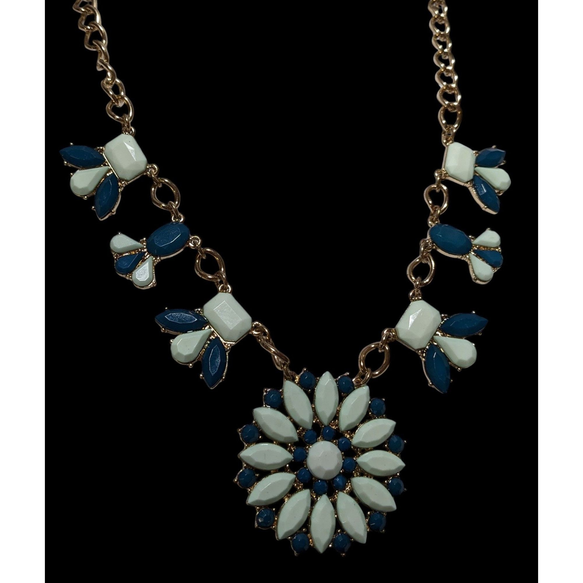 J.Crew Preppy JCrew Blue Flower Statement Necklace Size ONE SIZE - 3 Thumbnail
