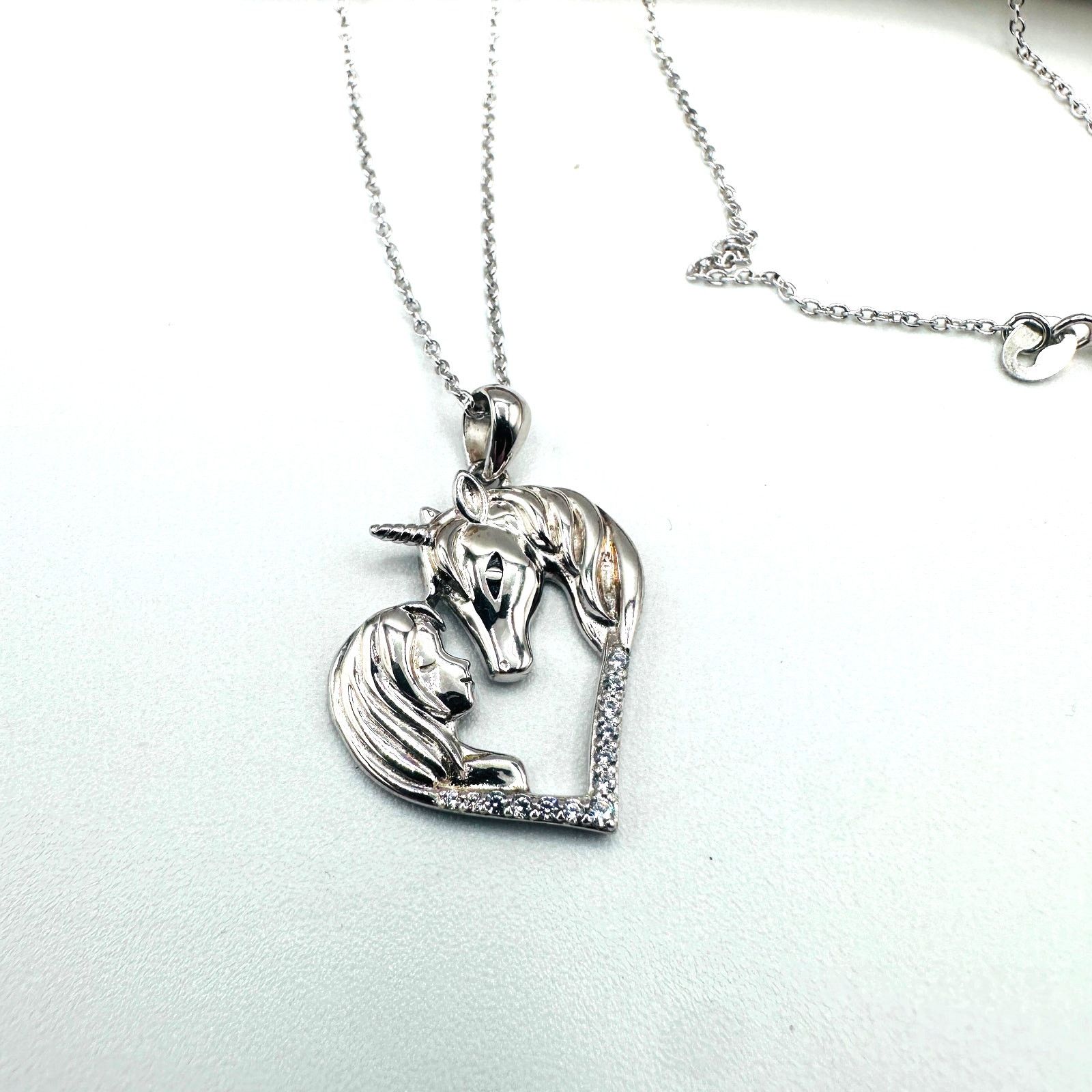 The Unbranded Brand Horse With Girl & Heart CZ Sterling Silver Necklace Size ONE SIZE - 5 Thumbnail