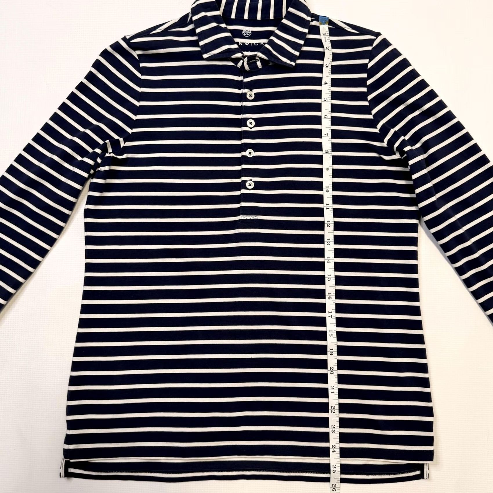 Vintage Renwick Polo Shirt Womens Small Blue White Stripe 3/4 Sleeve Pima Cotton Top Size S / US 4 / IT 40 - 4 Thumbnail
