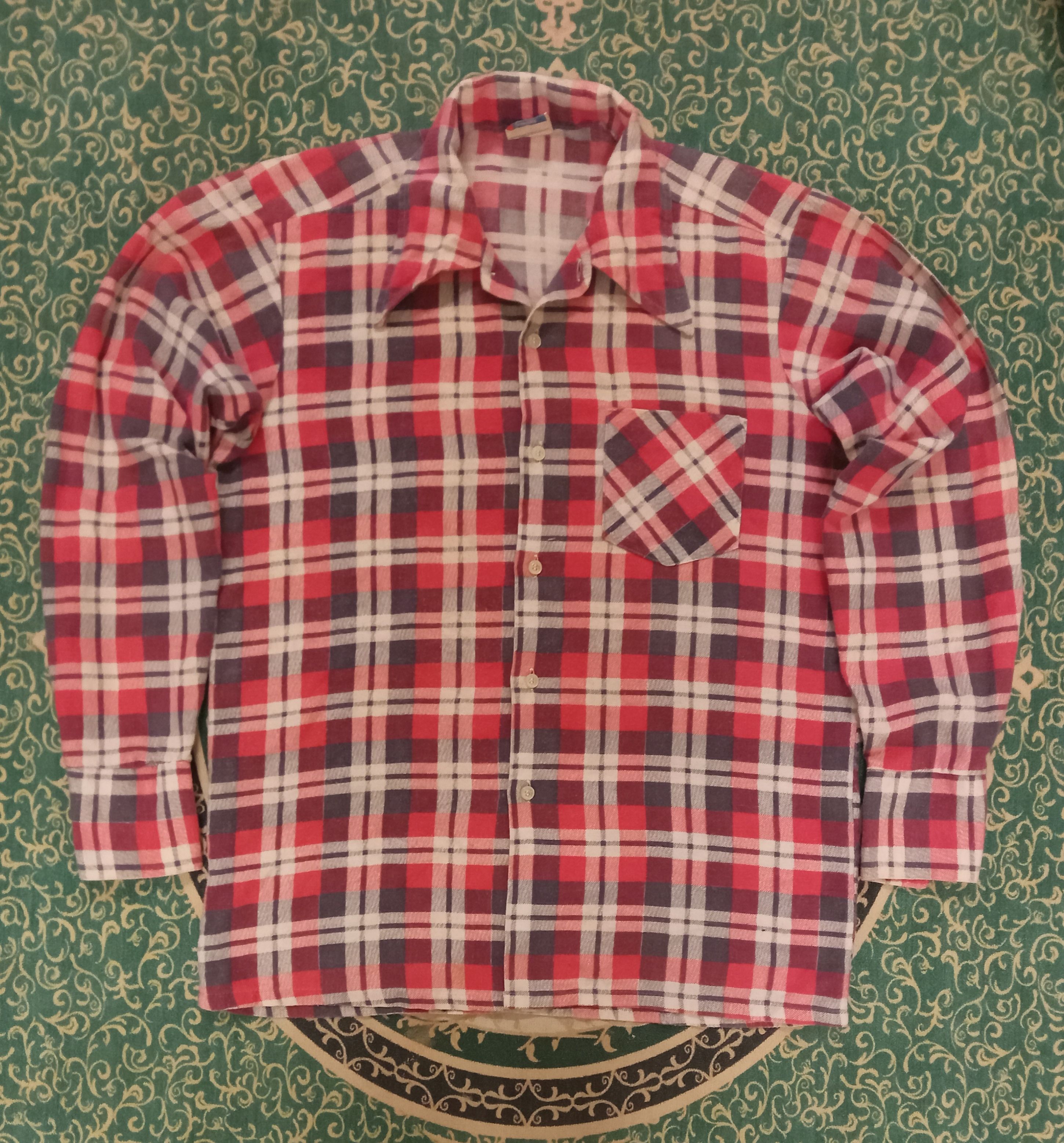 Image of Vintage Sears Perma Prest Put On Shop Flannel in Mix, Men's (Size Small)