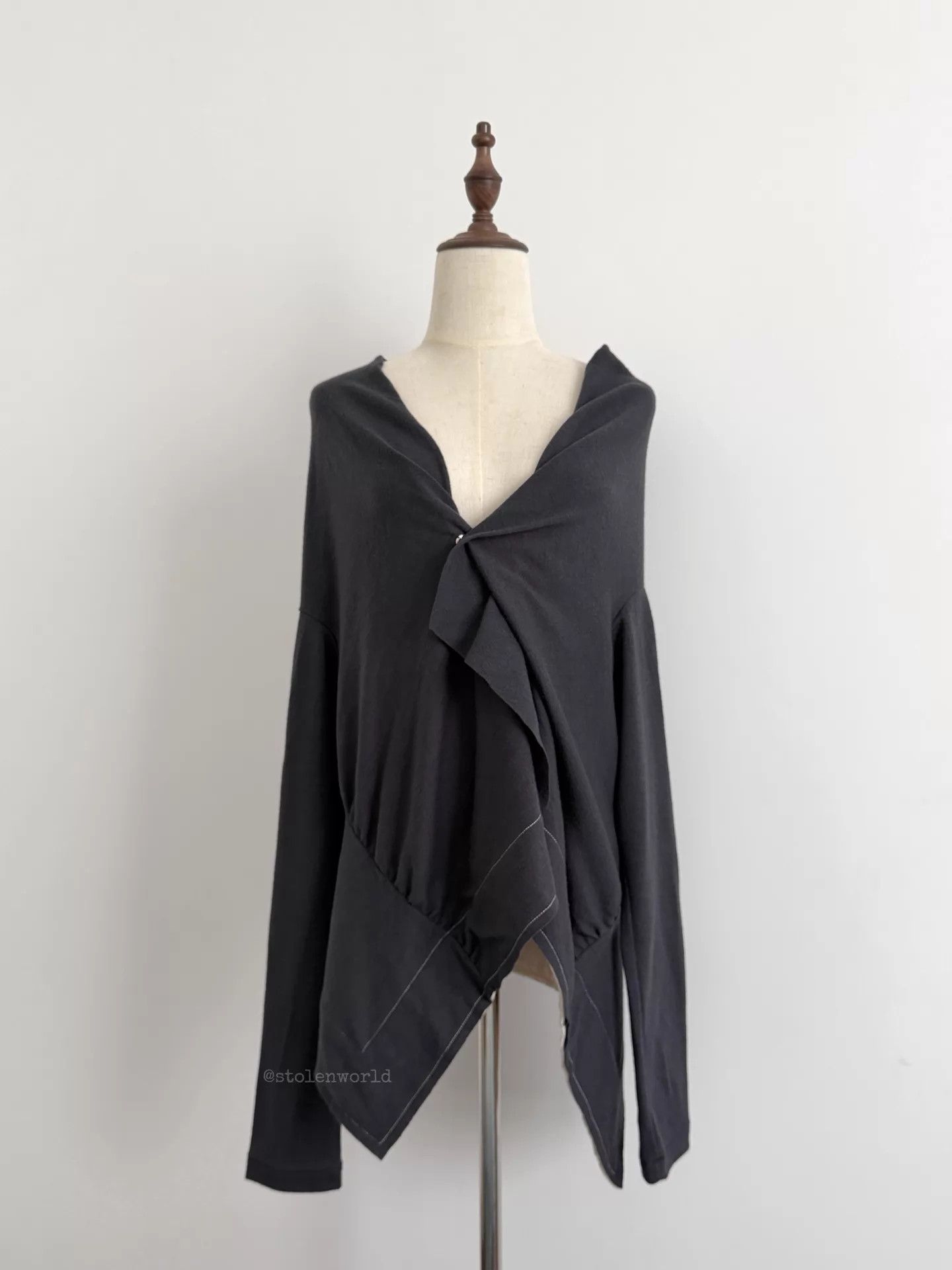 Y's Y's Asymmetric 2-Way Wool Coats Dark Gray Size ONE SIZE - 2 Thumbnail