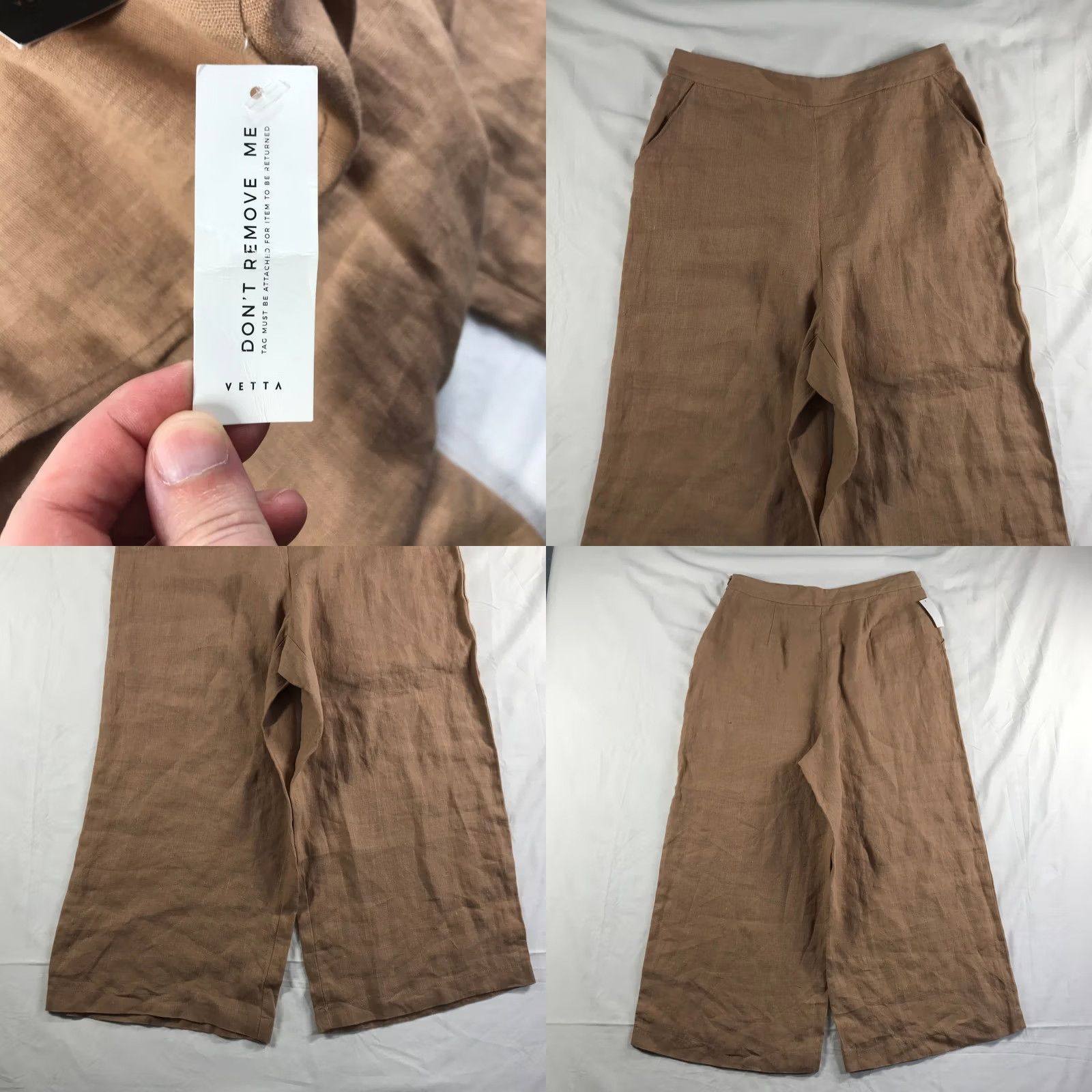 Vintage Vetta Capsule Wide Leg Pants Size 14 Dusty Blush 100% Linen High Rise NWT USA Size 36" / US 14 / IT 50 - 8 Thumbnail