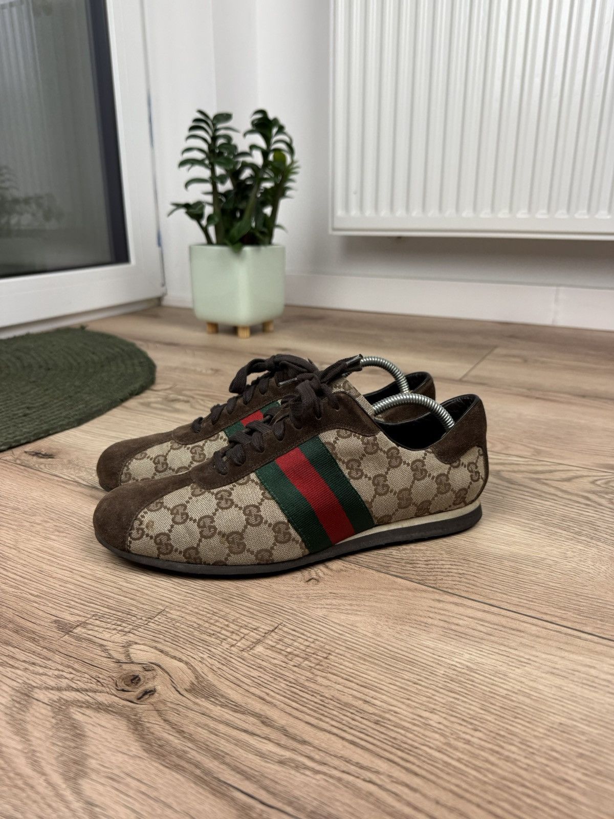 Gucci Gucci Shoes Monogram Logo GG Leather Canvas Sneakers Brown Size US 8 / EU 41 - 1 Thumbnail
