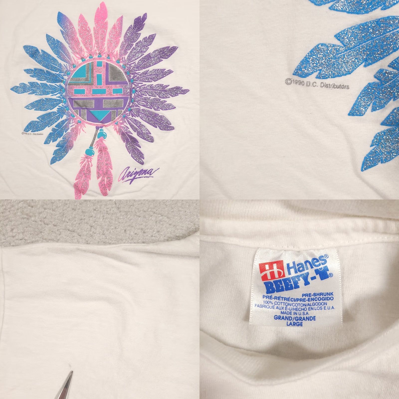 Hanes VINTAGE Arizona Shirt Hanes White Graphic Crew Neck Short Sleeve Adult Large Aztec Southwestern Single Stitch Mens Size US L / EU 52-54 / 3 - 8 Thumbnail