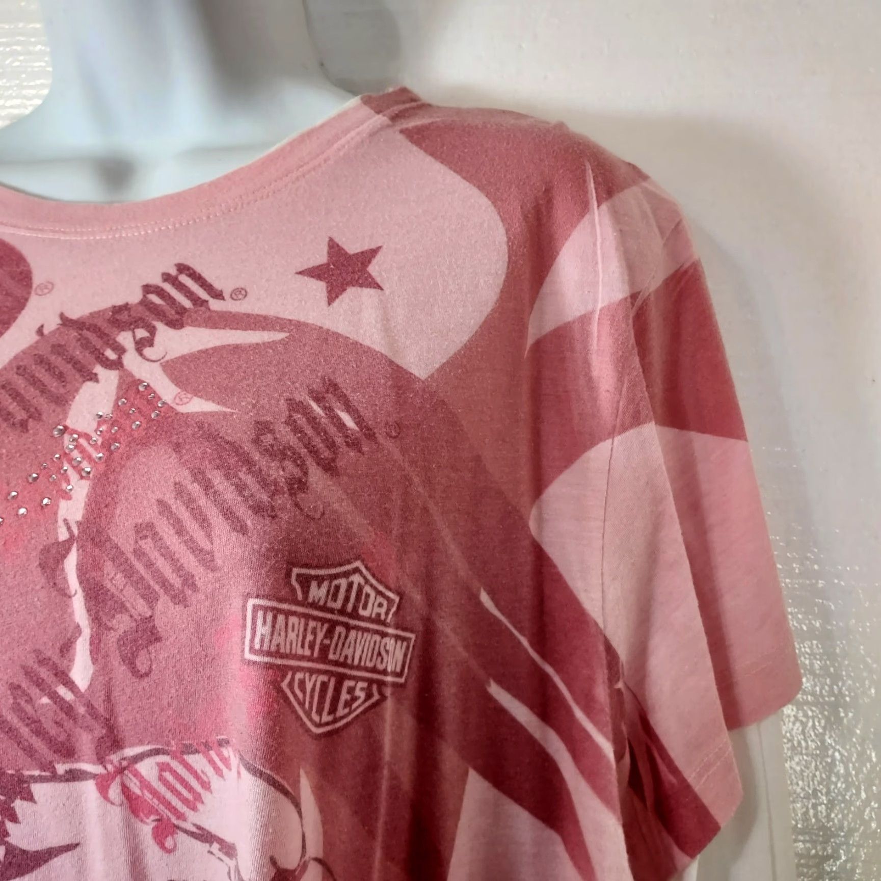 Harley Davidson Harley-Davidson Womens T-Shirt 1W Pink & White Long Sleeve Rhinestones Size XS / US 0-2 / IT 36-38 - 4 Thumbnail