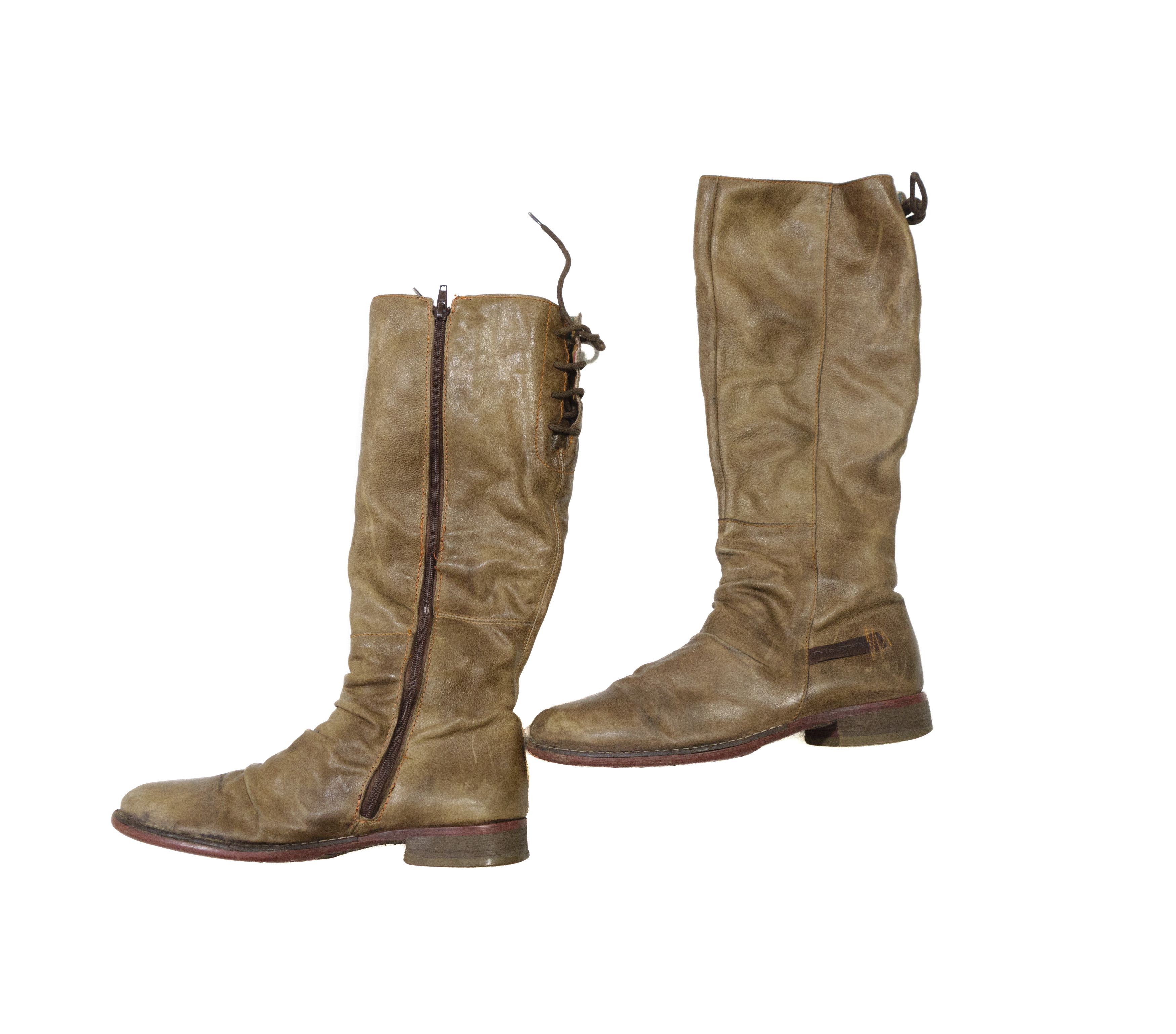 A.S.98 00s AirStep Leather Slouchy Knee High Zip Laced Boots Y2K Size US 10 / IT 40 - 2 Thumbnail