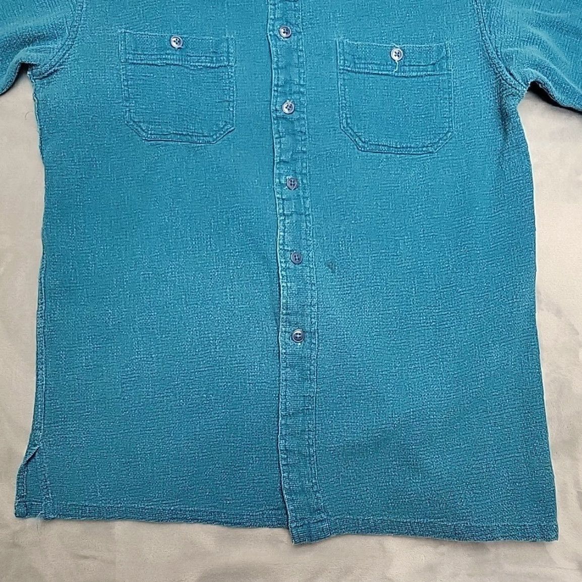Vintage VINTAGE L.L.Bean Shirt Men M Teal Textured Cotton Short Sleeve 90s Heritage Vintage Size US M / EU 48-50 / 2 - 2 Thumbnail