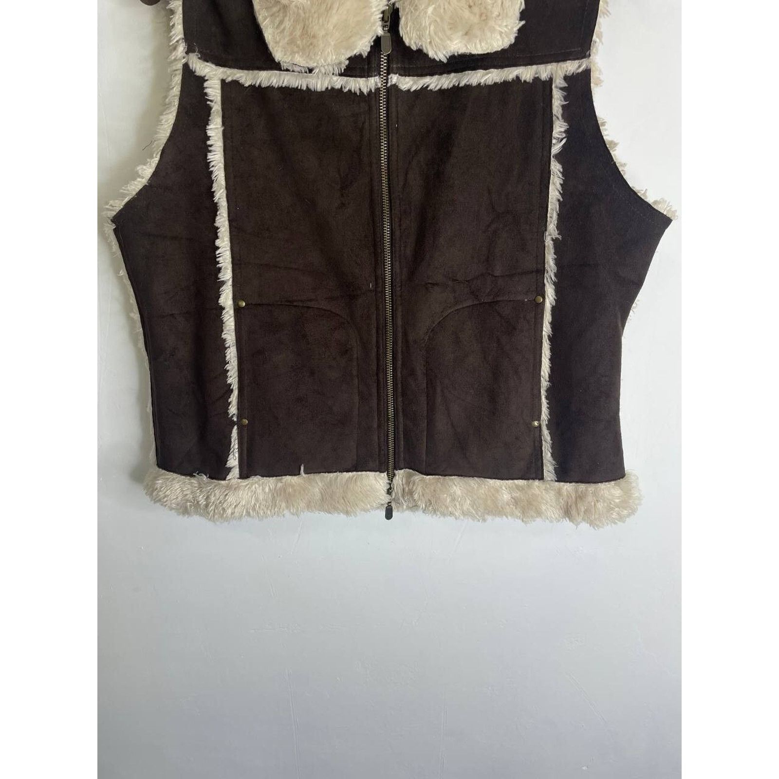 Japanese Brand Vintage Brown Faux Shearling Zip Vest Sherpa Lined Outerwear Size M / US 6-8 / IT 42-44 - 5 Thumbnail
