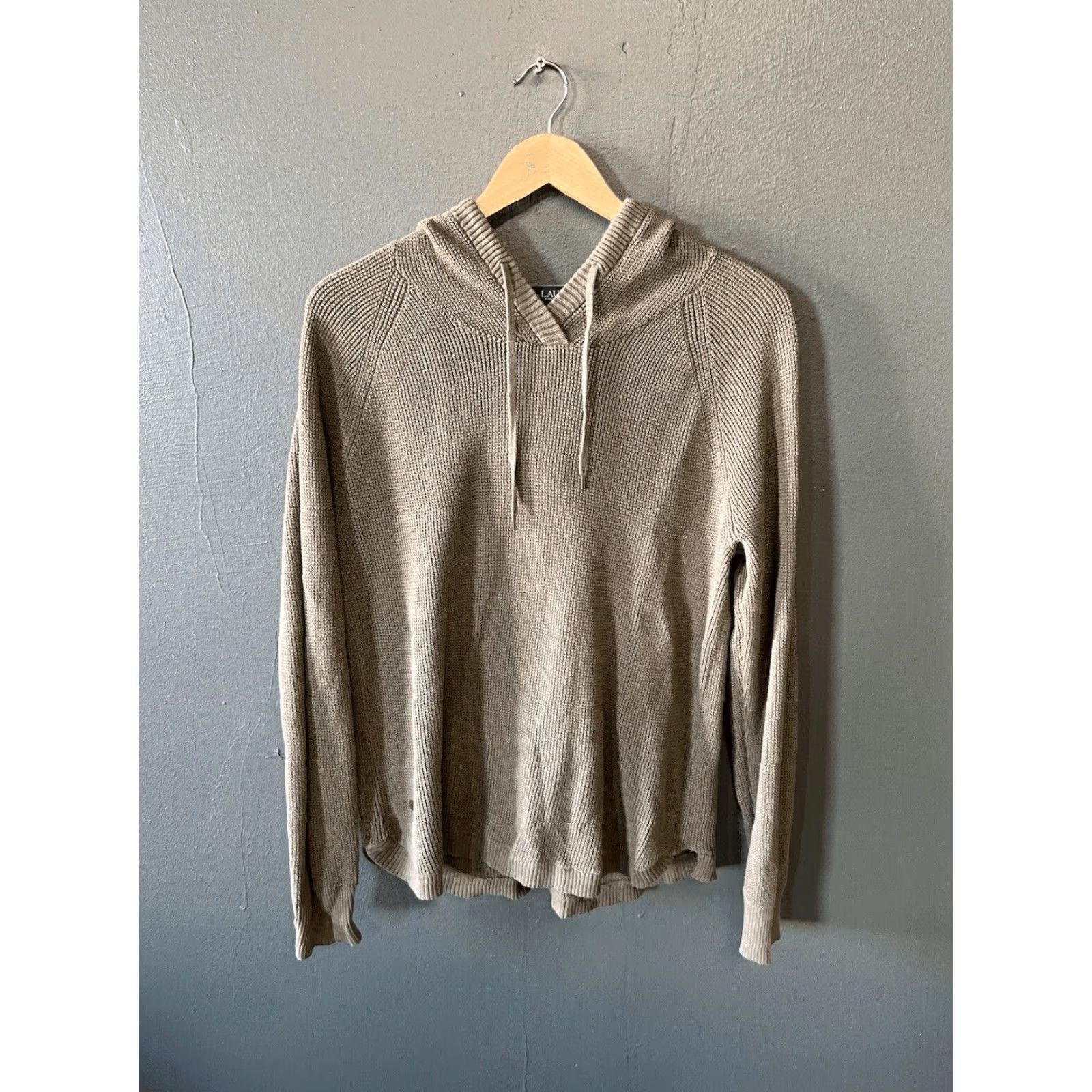 Lauren Ralph Lauren Womens Sweatshirt Hooded Knit Green Waffled Size XL