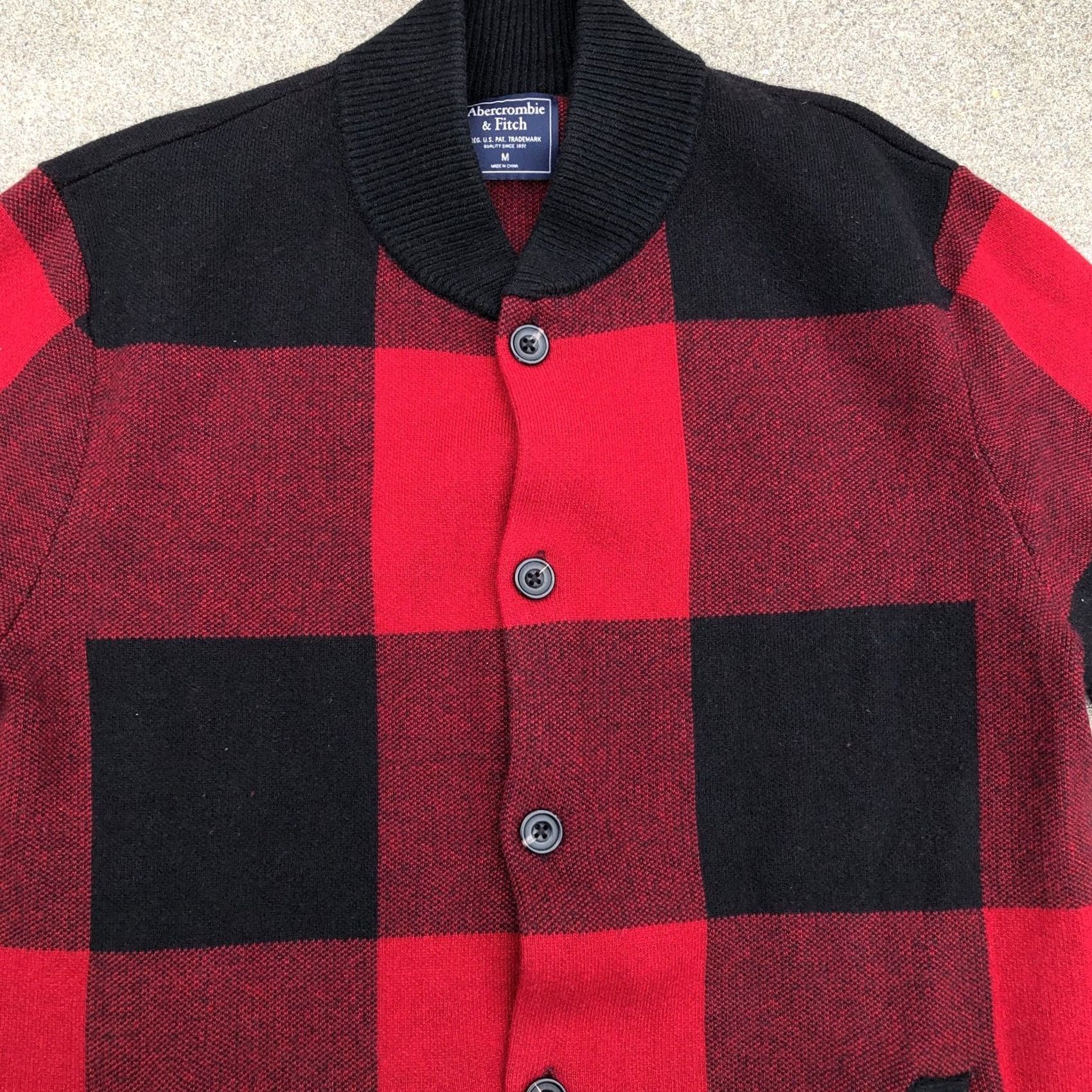 Abercrombie & Fitch ABERCROMBIE & FITCH Lumberjacket Jacket Men MED Red Black Merino Wool Nylon Cardigan Crewneck - Mens Size US M / EU 48-50 / 2 - 2 Thumbnail