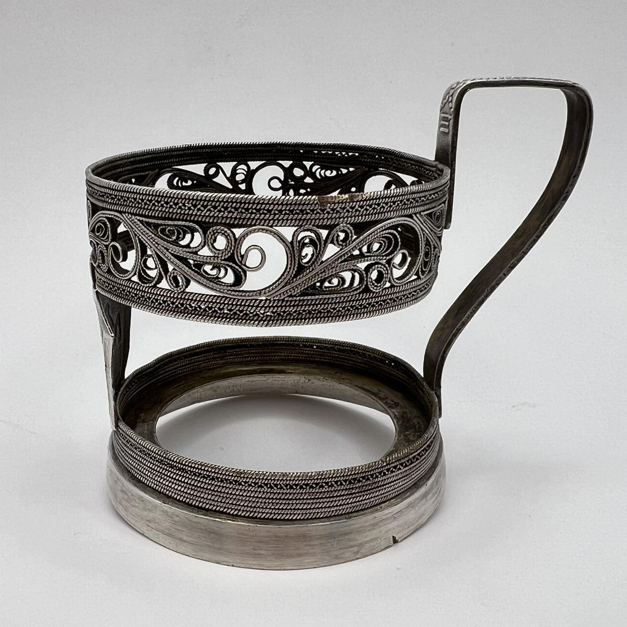 Vintage Vintage Soviet Glass Tea Cup Holder Silver Plated Signed Size ONE SIZE - 5 Thumbnail
