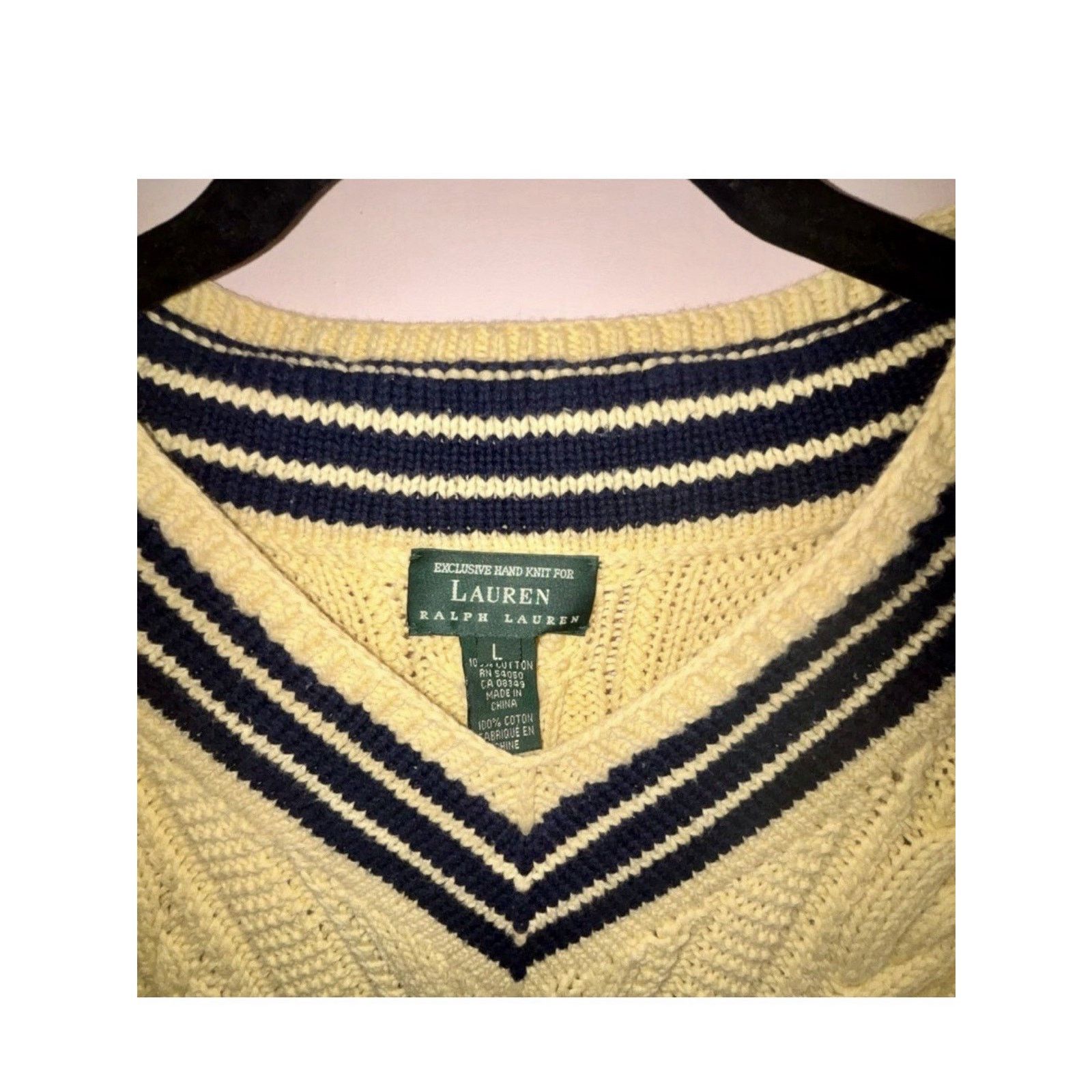 Lauren Ralph Lauren 90s Ralph Lauren Hand Knit Sweater Yellow Navy Polo Pony Size L / US 10 / IT 46 - 5 Thumbnail