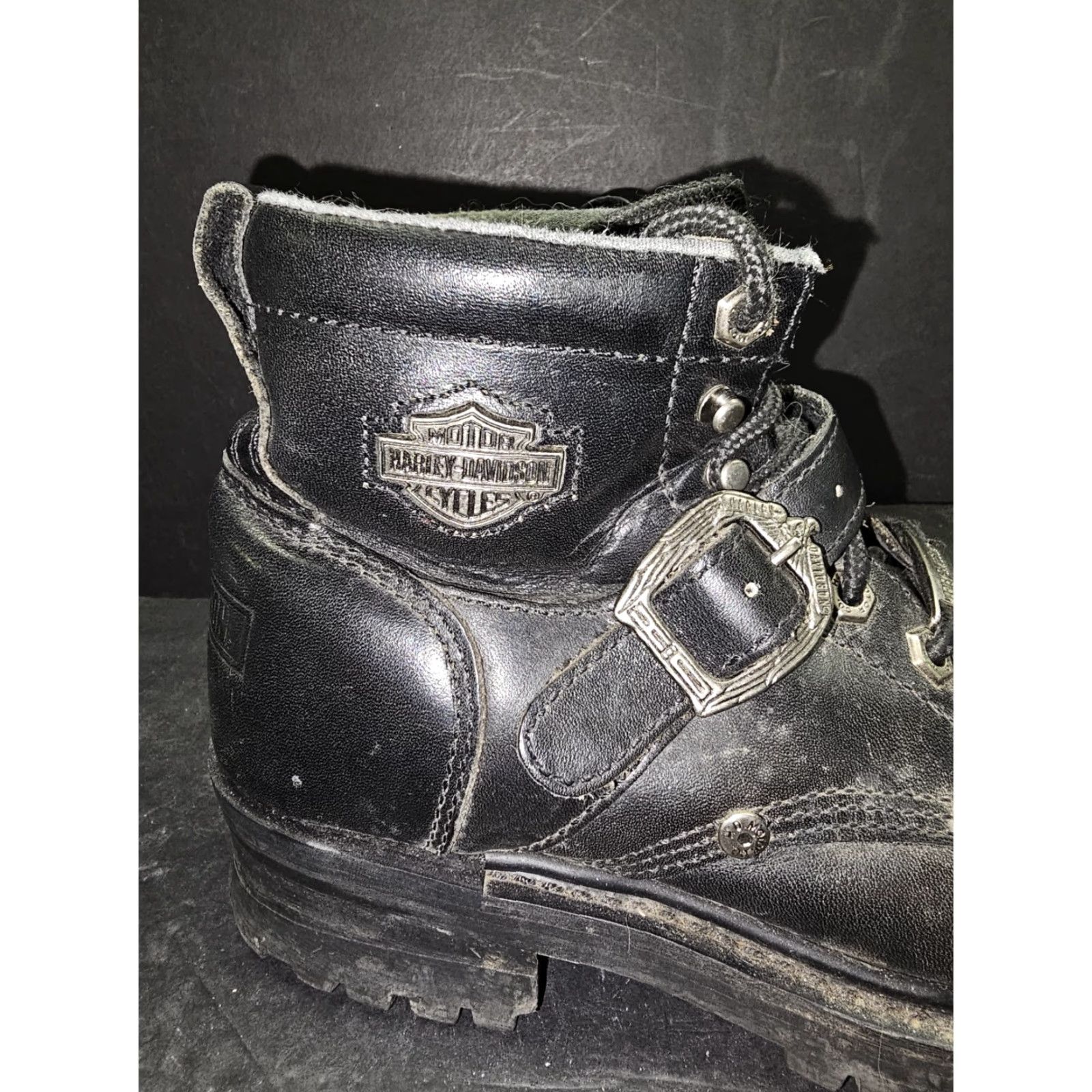Harley Davidson VINTAGE Harley-Davidson Faded Glory Black Leather Motorcycle Boots Women's Size 7.5 HD Size US 6 / IT 36 - 3 Thumbnail
