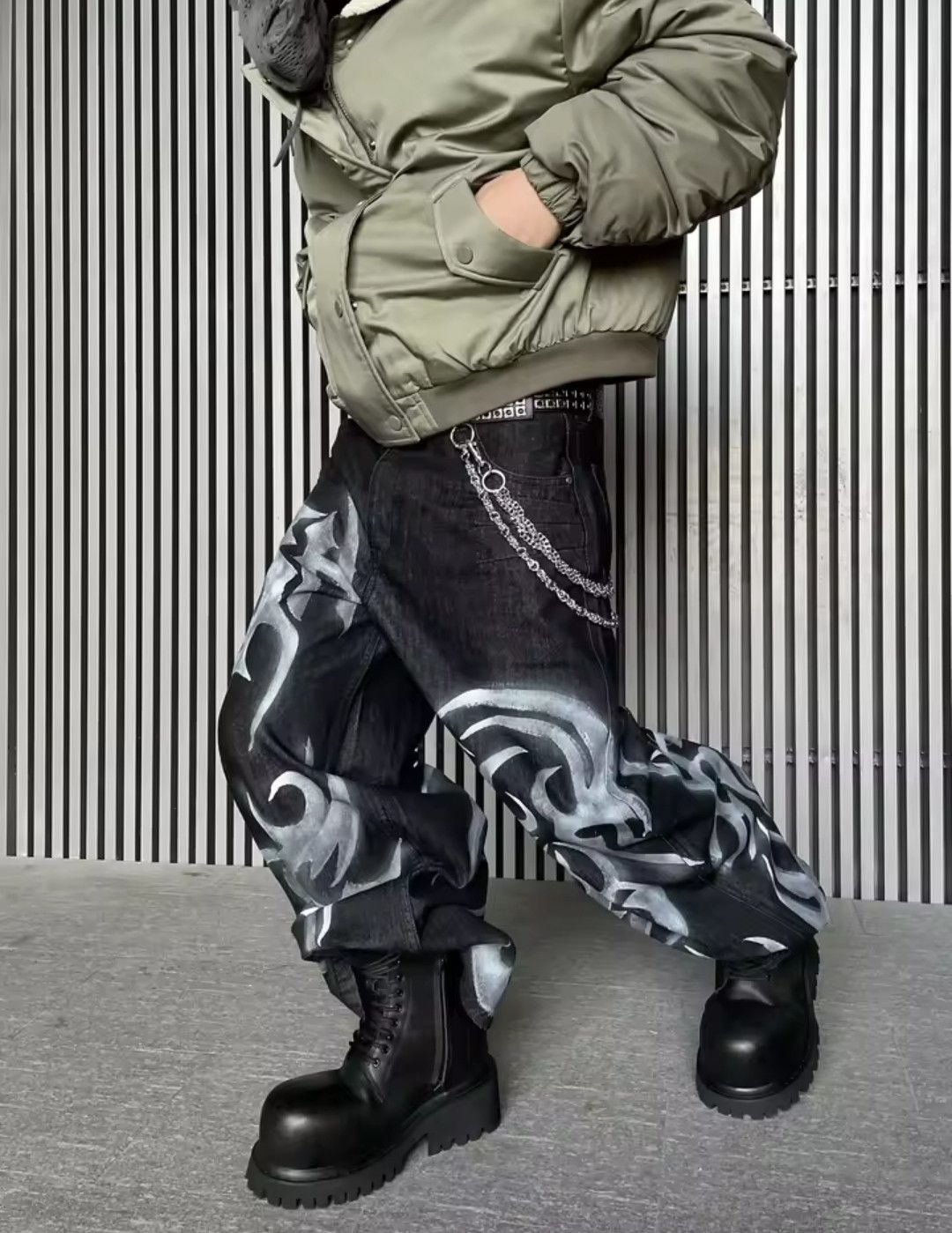 Designer × Jean Blade grafitti chalk on black jeans Design Size US 33 - 3 Thumbnail