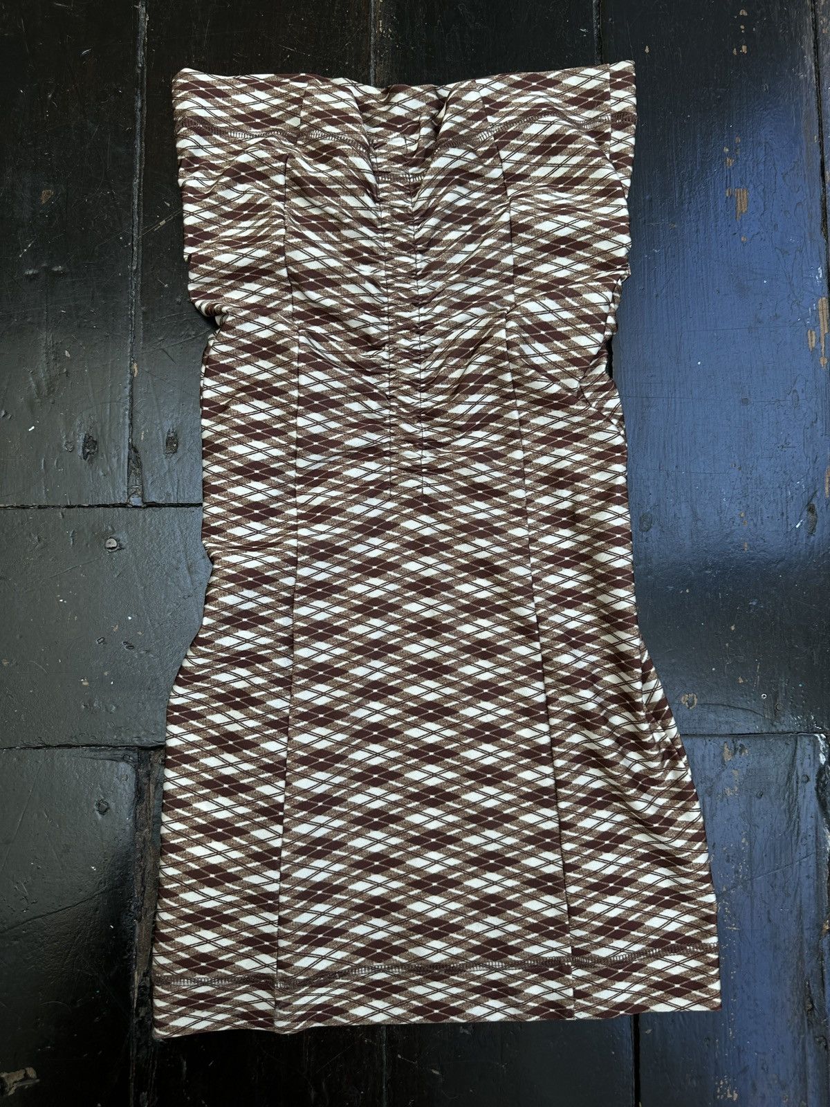 KNWLS KNWLS Brown Ruched Argyle Strapless Dress Size XS / US 0-2 / IT 36-38 - 2 Thumbnail