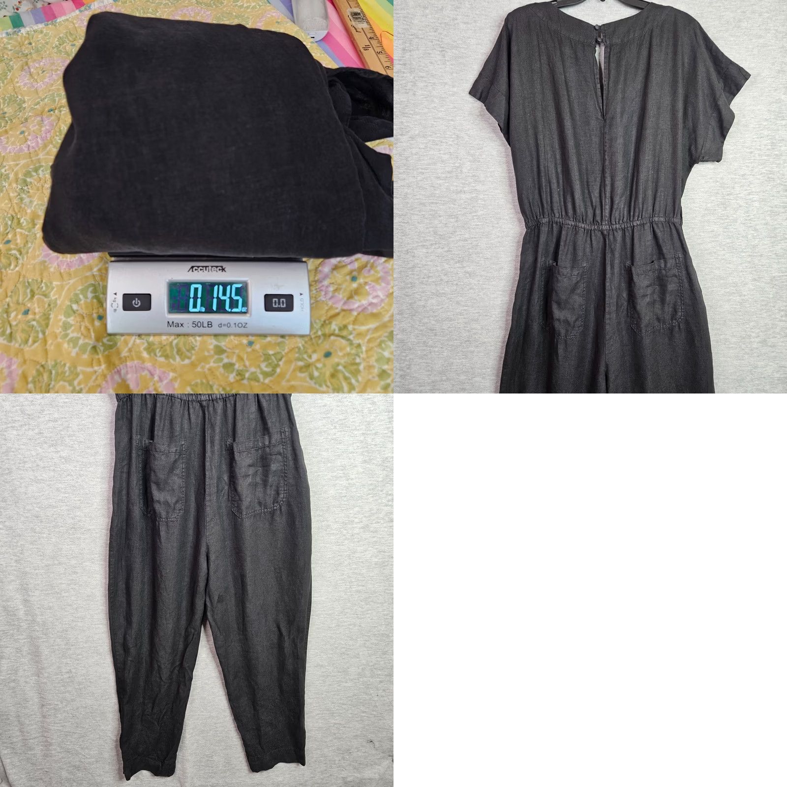 Joie Joie Women's Black Tie Waist Linen Short Sleeve Jumpsuit L Size 36" / US 14 / IT 50 - 9 Thumbnail