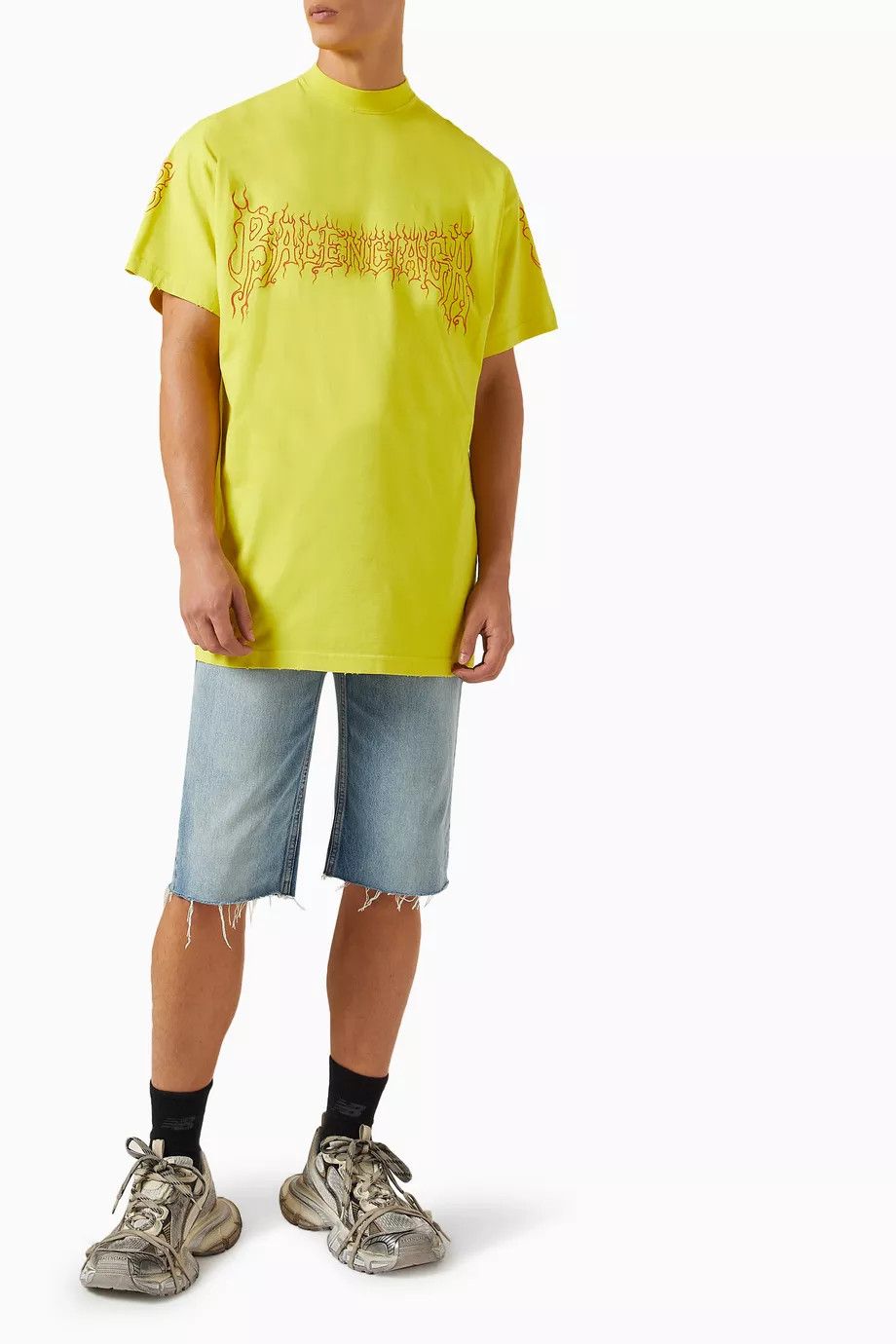 Balenciaga Yellow Distressed Darkwave Logo Oversized T-Shirt Size US XS / EU 42 / 0 - 3 Thumbnail