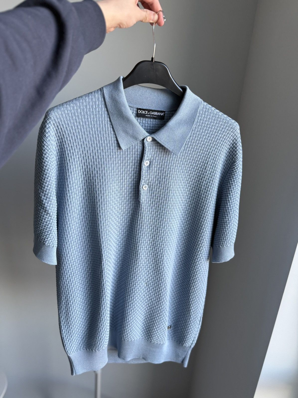Dolce & Gabbana Dolce Gabbana Textured Knitt Polo Blue Mens Metal Logo DG Size US L / EU 52-54 / 3 - 9 Thumbnail