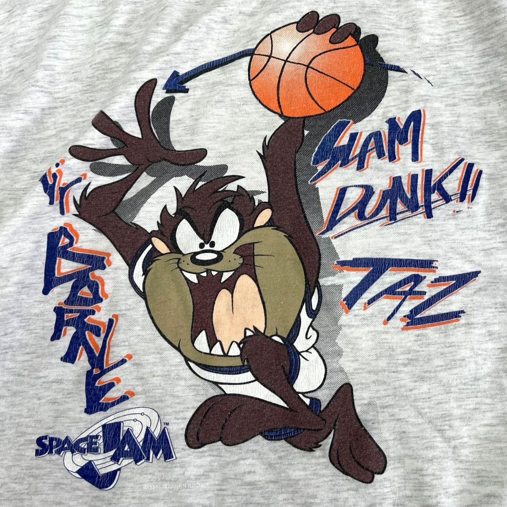 Vintage Vintage Space Jam Taz Slam Dunk Tee T-Shirt L/M Men Short Sleeve Crew Neck Light gray 90s Mens Size US L / EU 52-54 / 3 - 3 Thumbnail