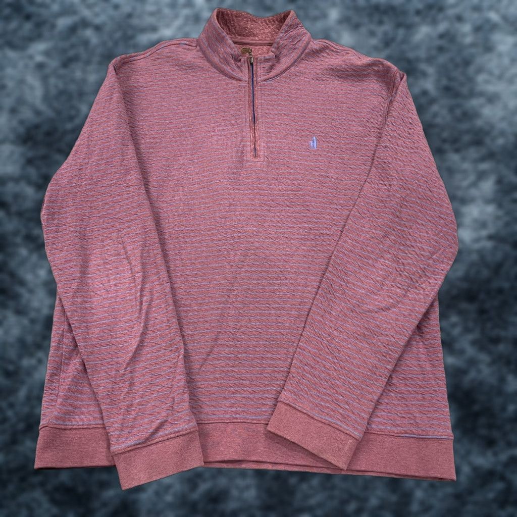 johnnie-O johnnie-O Sweater Mens 2XL Red Cotton 1/4 Zip Mock Neck Striped Knit Pullover Casual Winter Fall Golf Men's Sweater Size US XXL / EU 58 / 5 - 1 Thumbnail